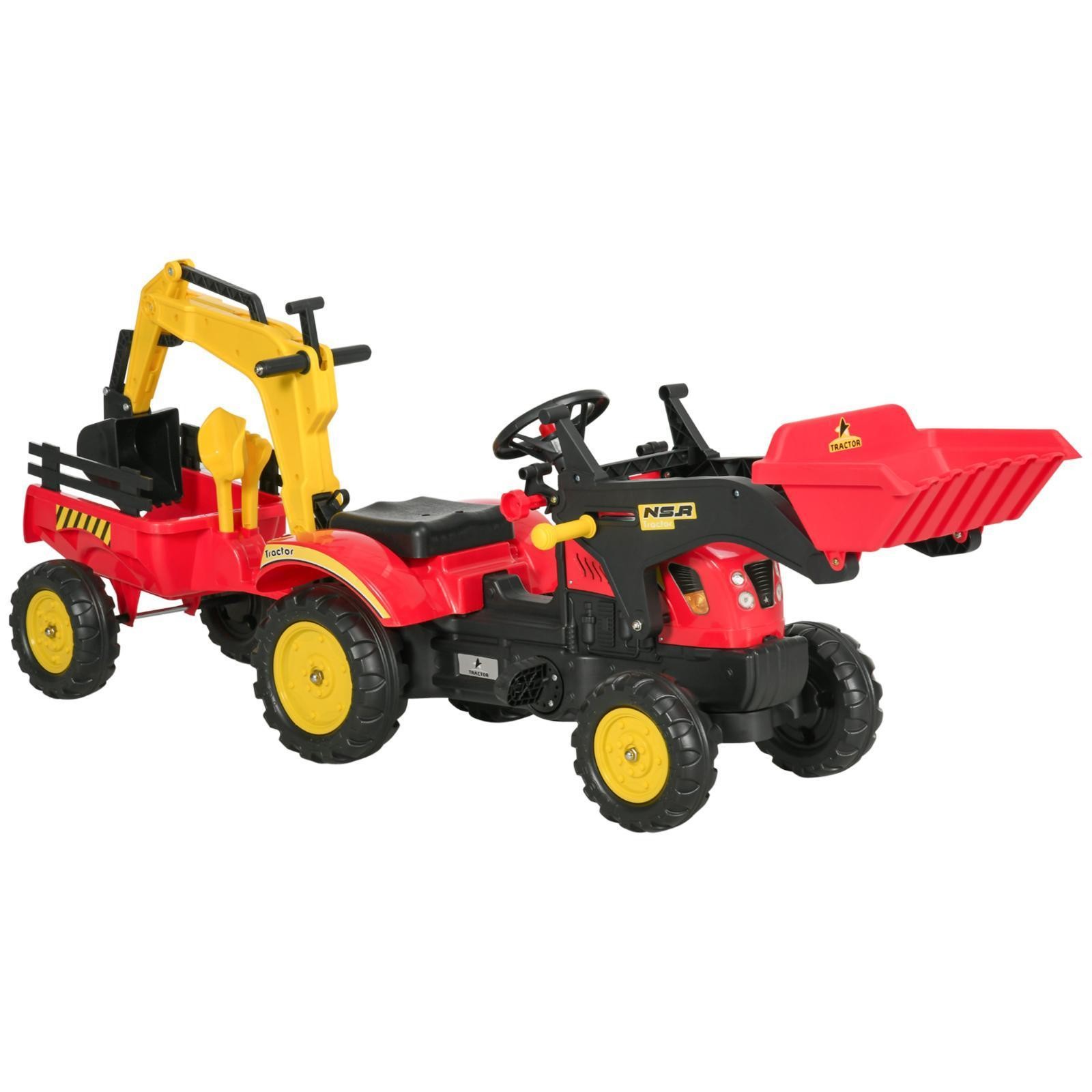 3-in-1 Kids Pedal Car Excavator with Detachable Cargo