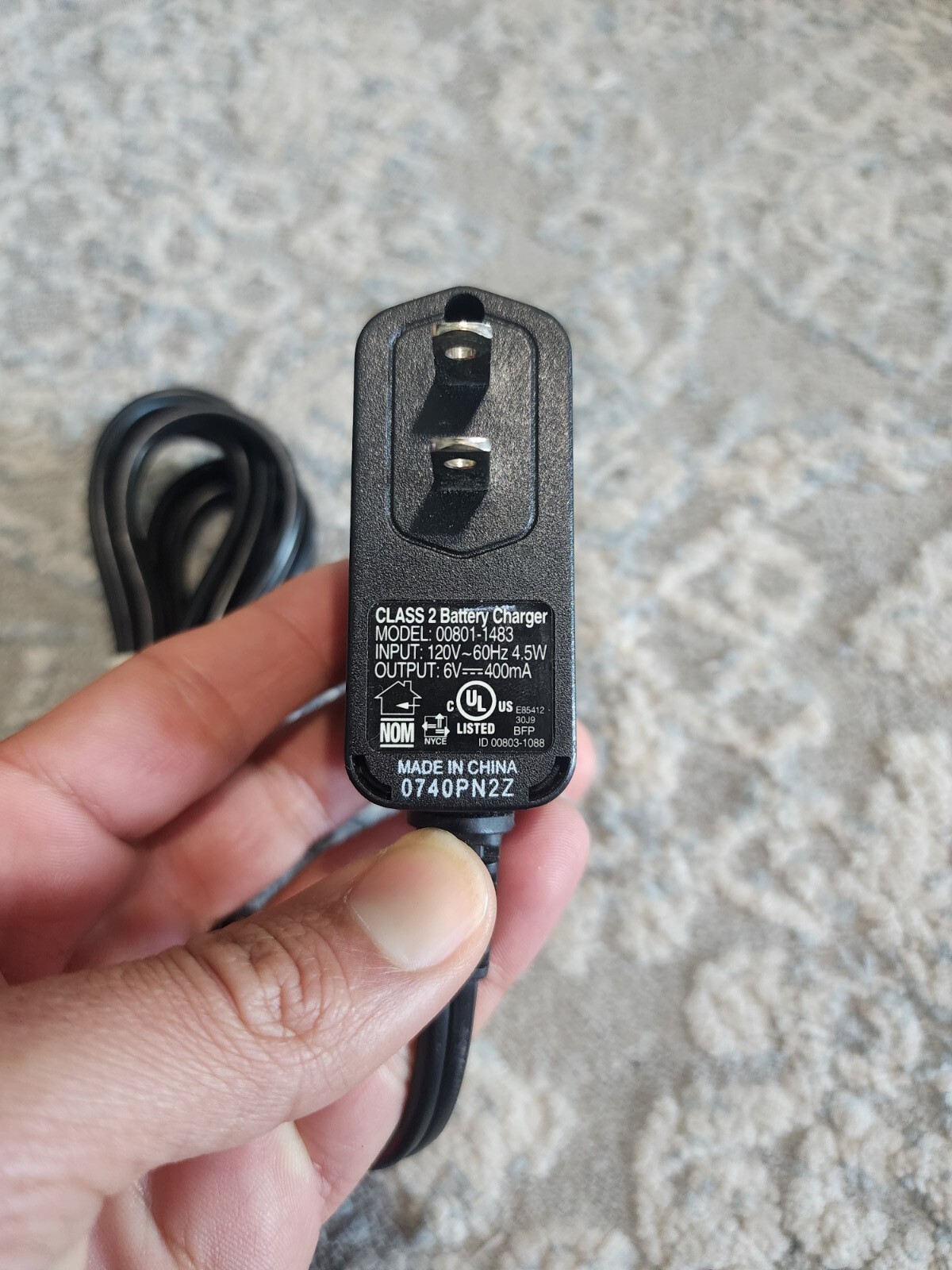 Power Wheels 6V Battery Charger Plug Power supply OEM Charging Cable 00801-1483