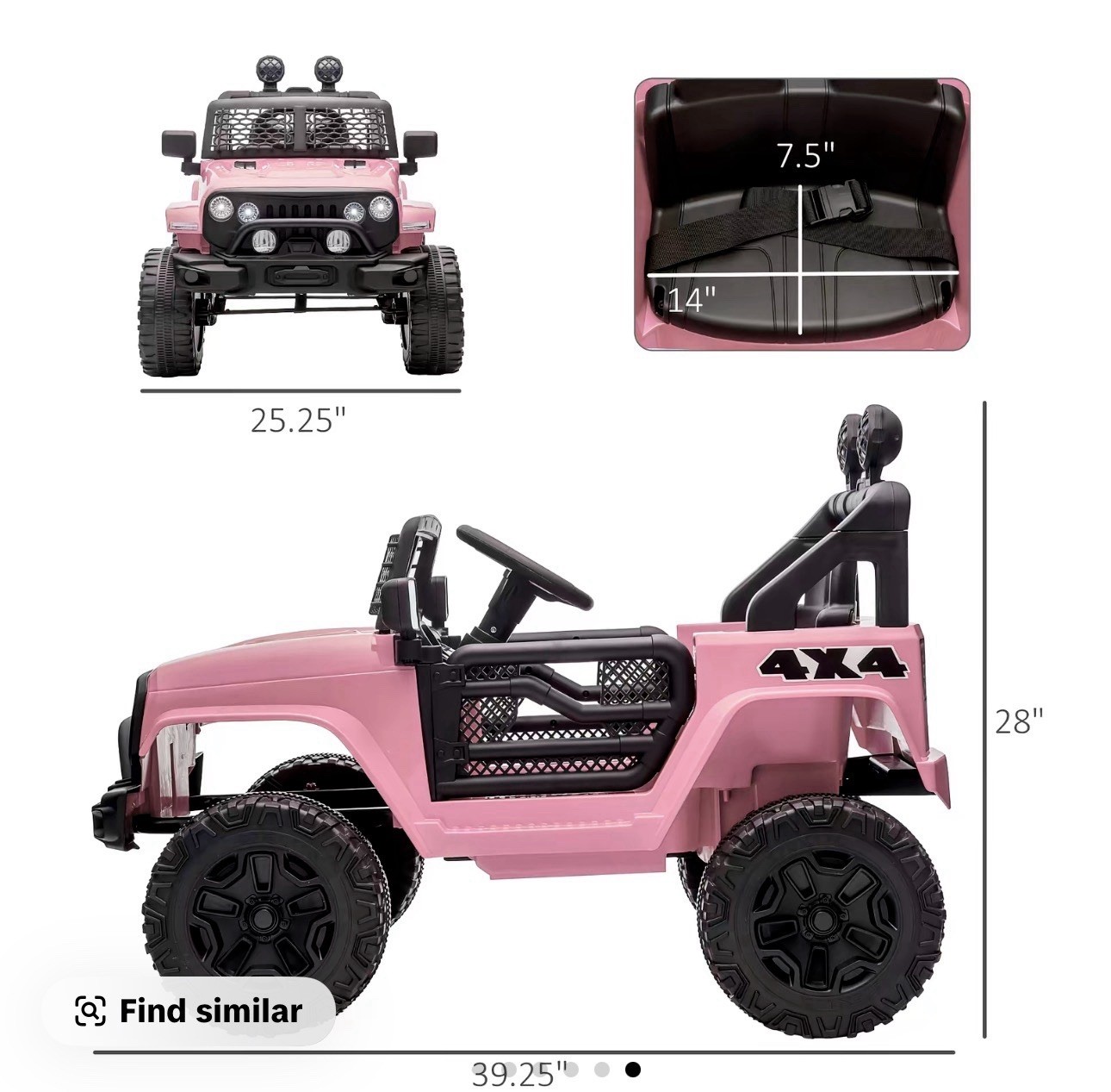 Kids 4×4 Battery Powered Ride-On Jeep Style Car w/ Lights 39.25″ Black/Red/Pink
