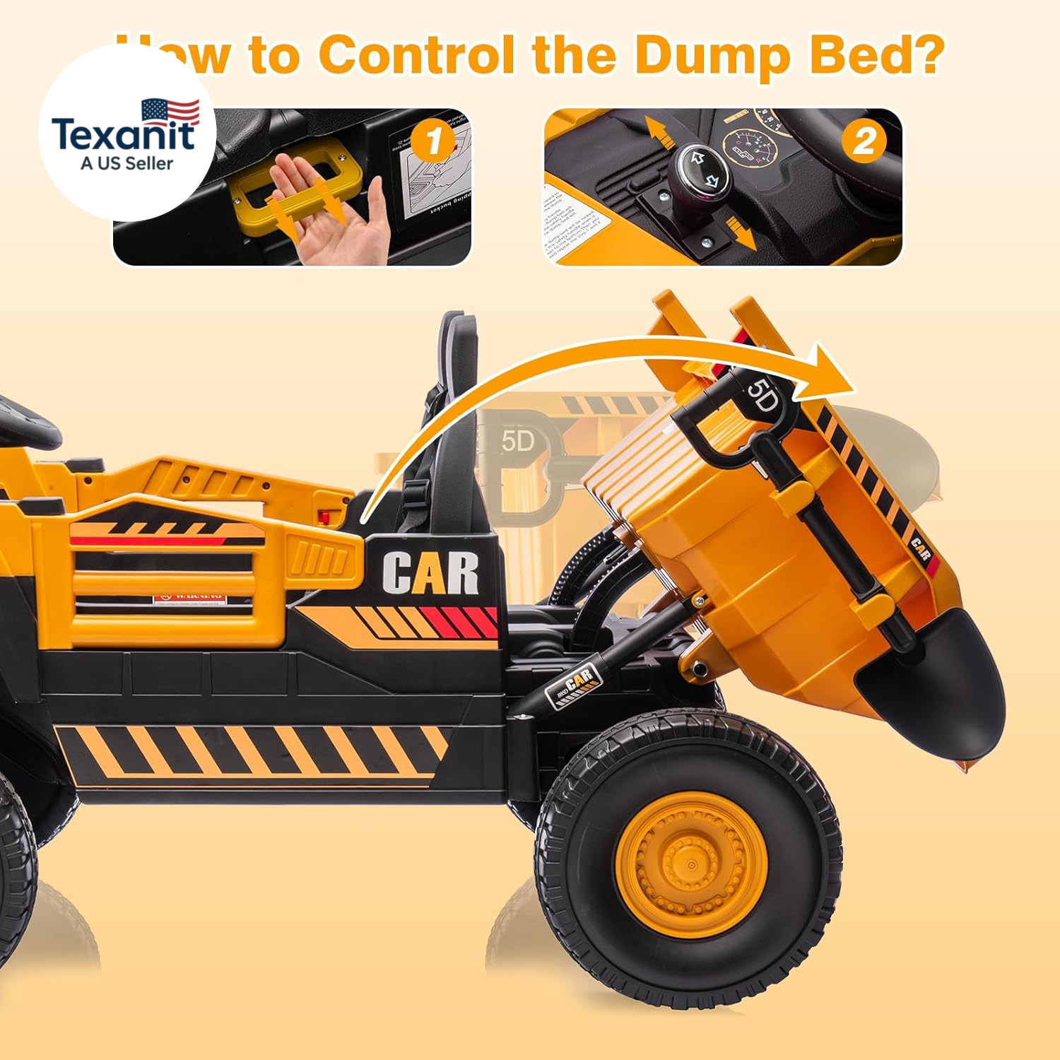 2-Seater Electric Ride on Truck Toy Car Construction Vehicle for Boys, 12V Kids