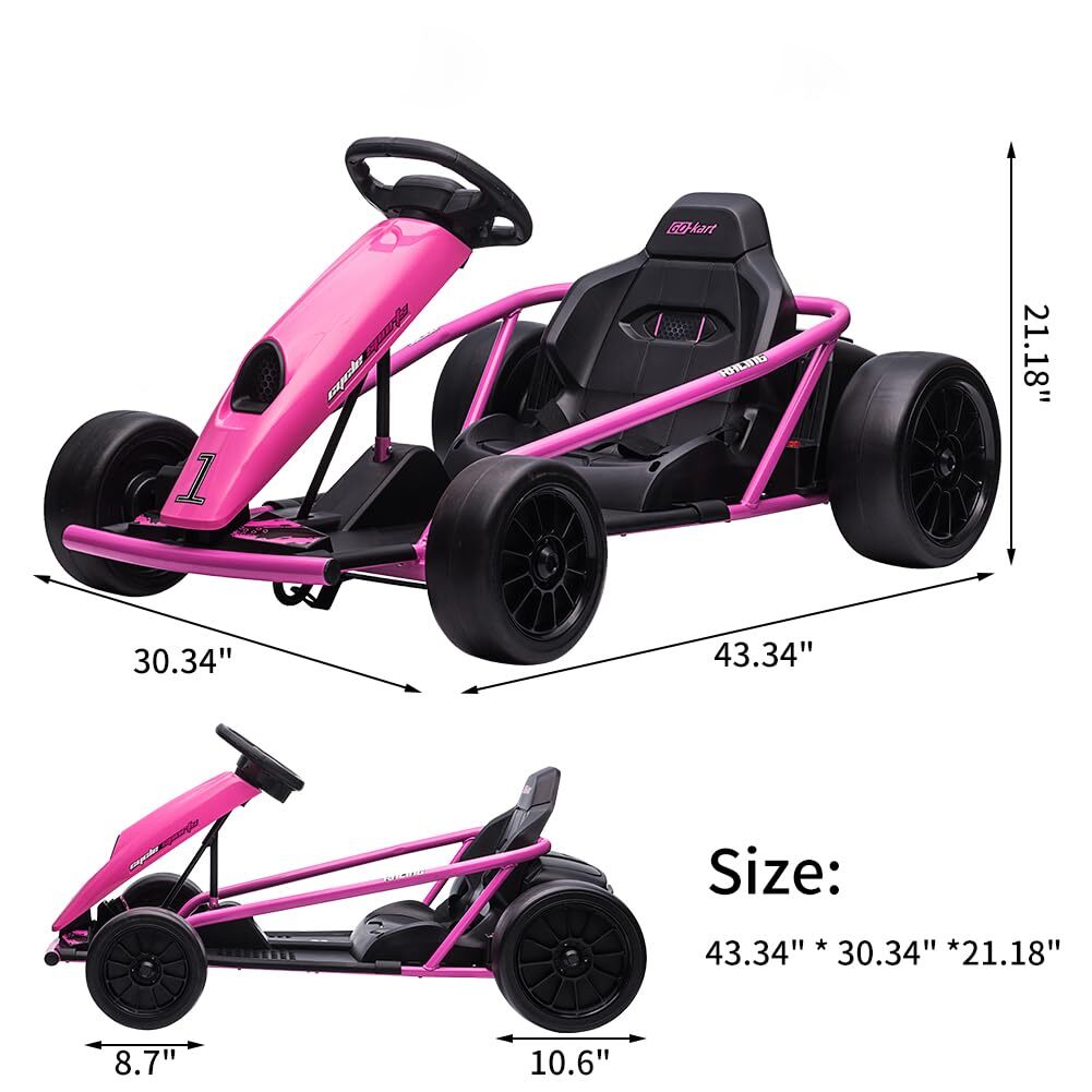 24V Go Kart 300W*2 Extra Powerful Motors 9Ah Large Battery for Kids 8-12 Years