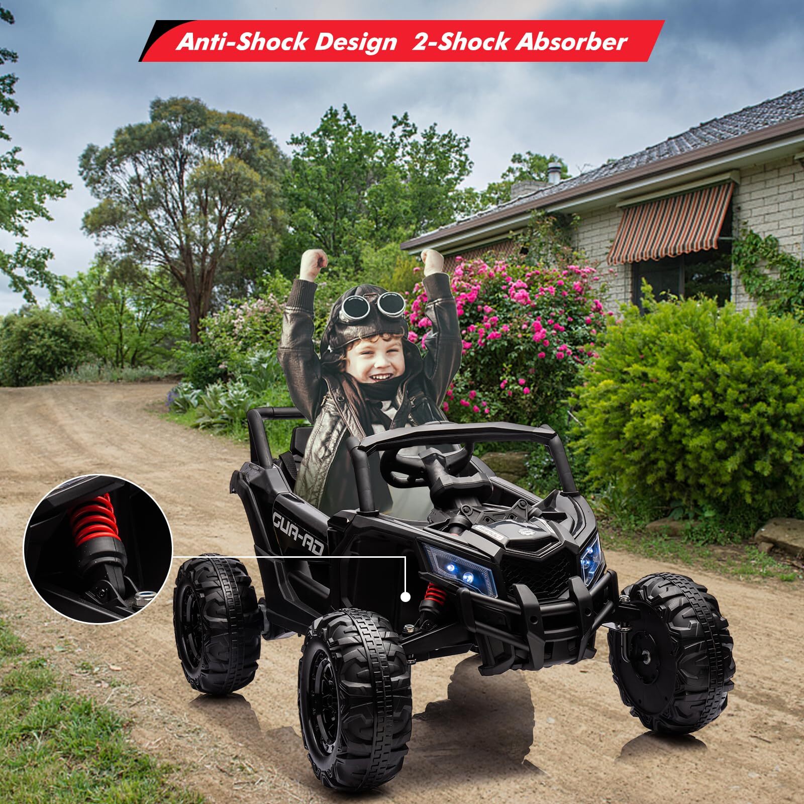 24V Kids Ride-On Utv Car with Remote Control Spring Suspension 200W Motor Music