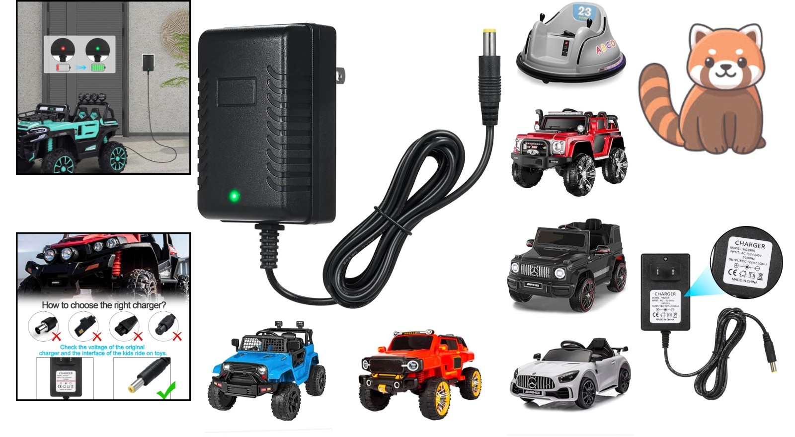 Universal 12V Battery Charger for Electric Ride-On Toys with Smart LED Indicator
