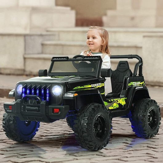 12V Kids Ride-on Jeep Car with 2.4 G Remote Control-Black & Green – Color: Black