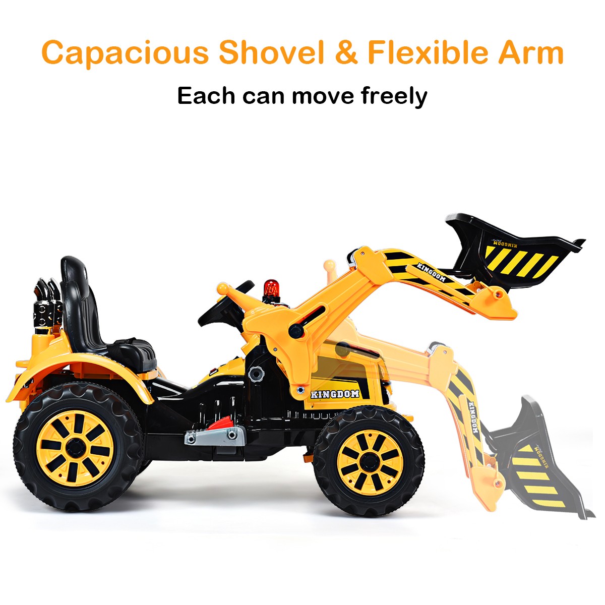 Kids Ride On Excavator Truck 12V Battery Powered With Front Loader Digger Yellow