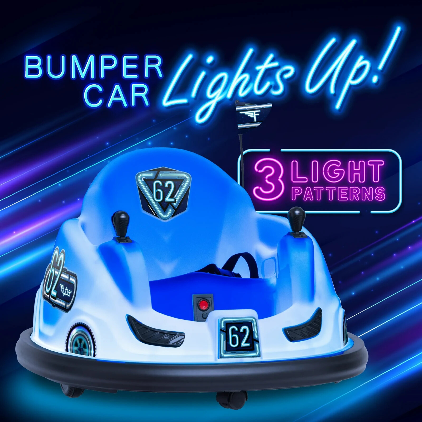 Glow 6V Battery-Powered Bumper Car Ride-On w/ 3 Light Patterns, Ages 1.5+, Blue
