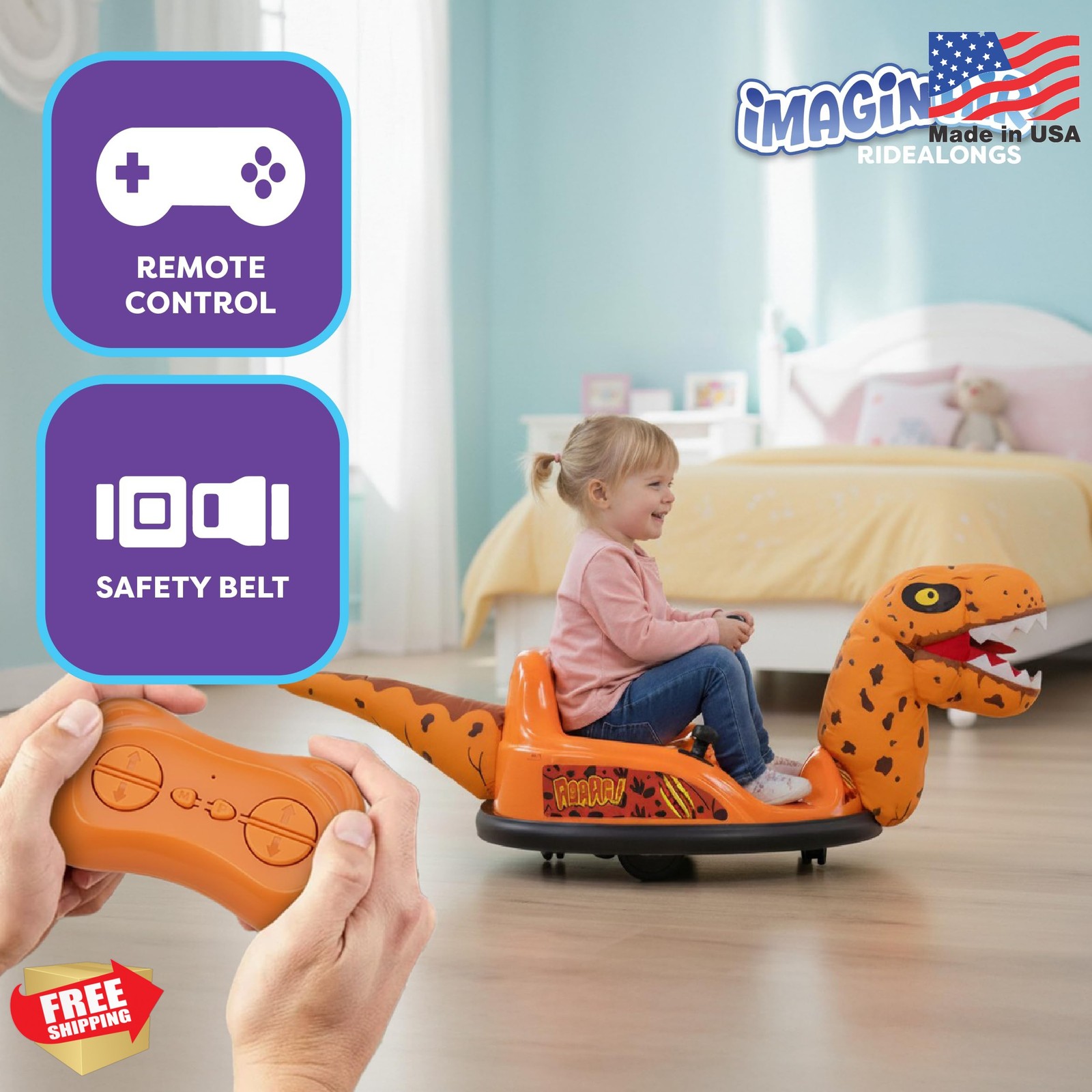 6V Raptor Dinosaur Toys Bumper Car – Kids Car to Drive, Ride On Toy, Auto-Inflat