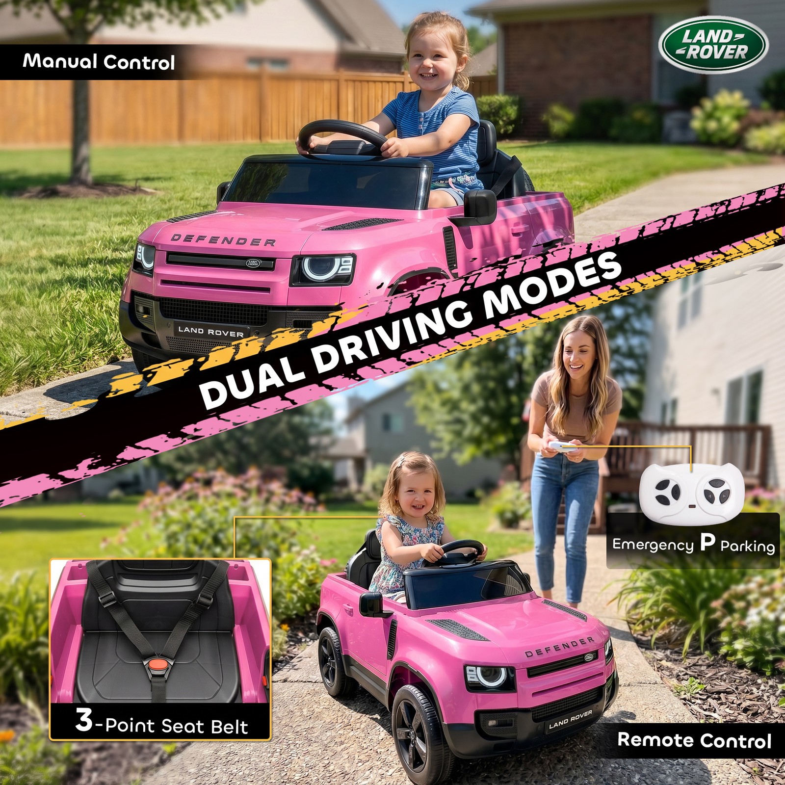 Qaba 12V Ride on Car Licensed Land Rover with Suspension & Remote, Pink