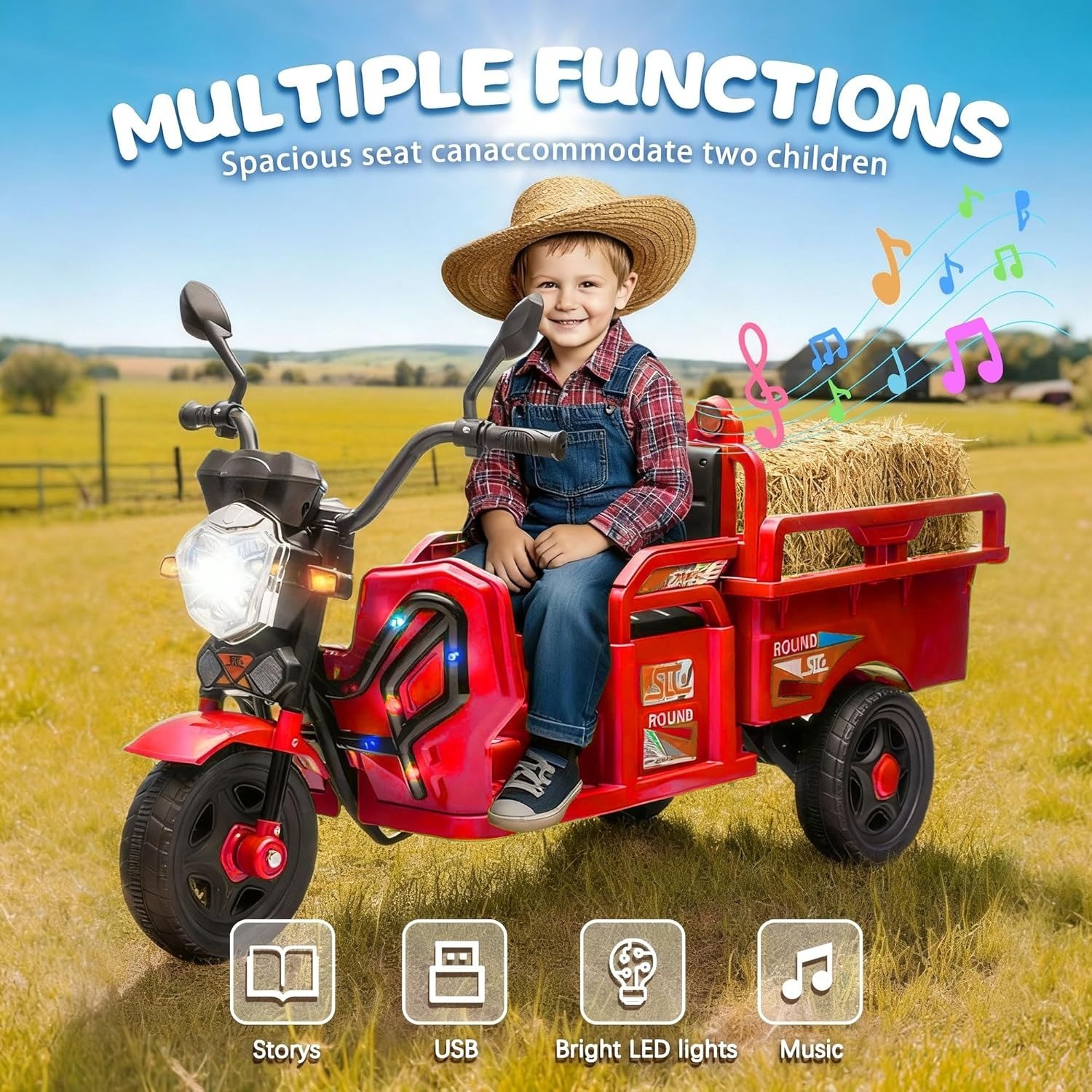12V Kids Ride on Tractor with Cargo Bed Electric Dump Truck with LED Light Music