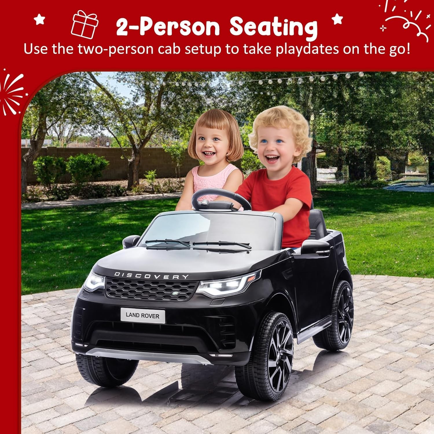 GARVEE Kids Land Rover Licensed 12V Electric Car Lights Music Dual Seat Ride-On