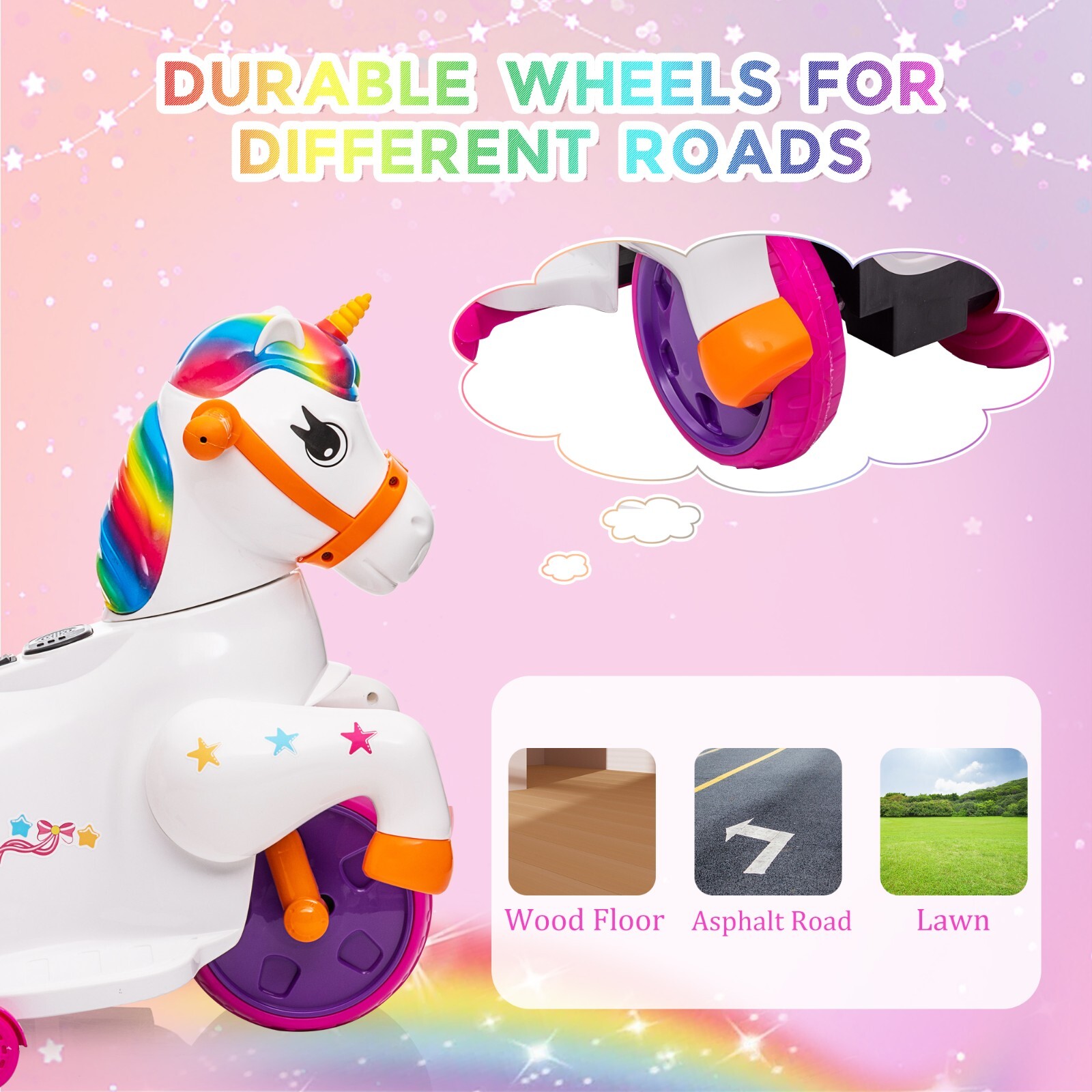 TOBBI Ride on Unicorn Car Baby Rocking Horse Toys for Girls Electric Ride On Toy