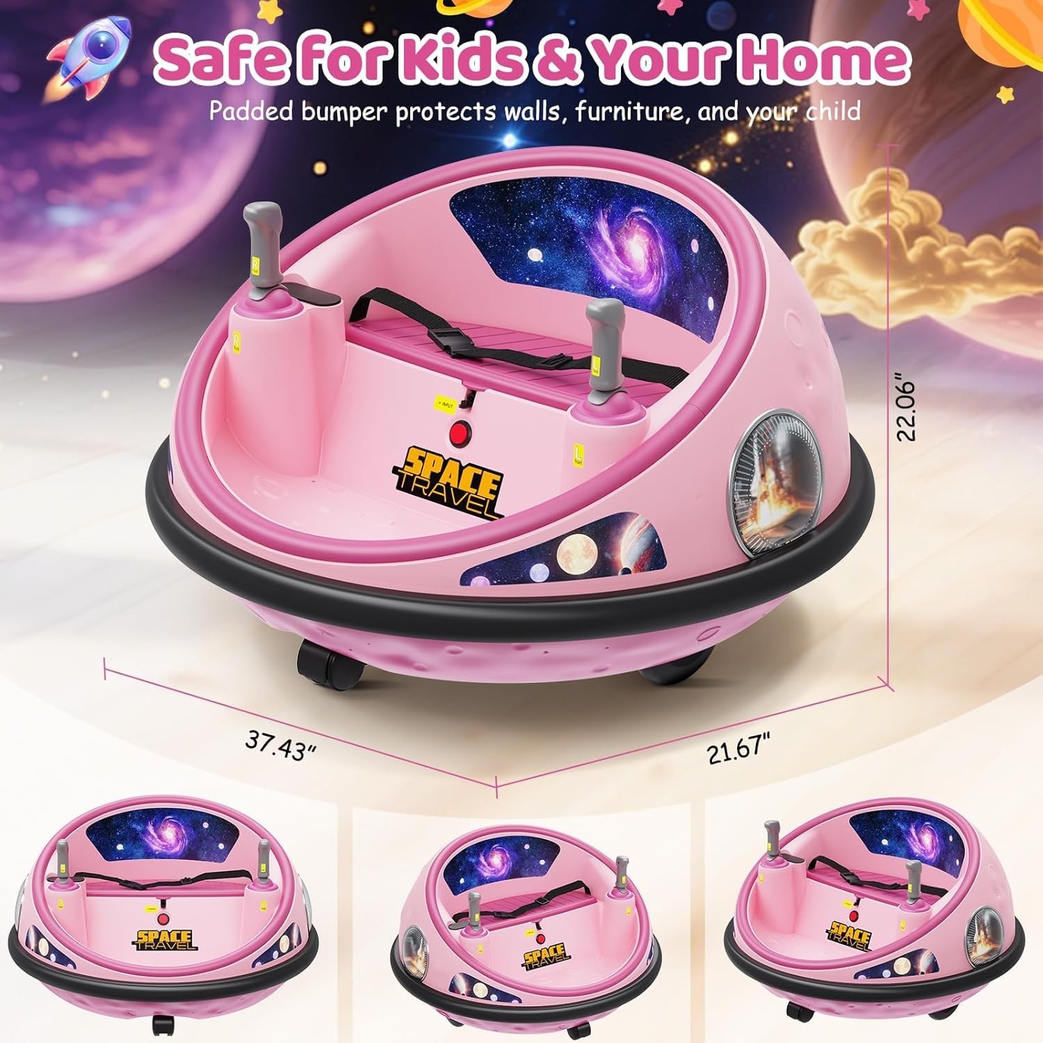 12V Electric Toddler Ride On Bumper Car Toy 360 Spin Remote Control LED Lights