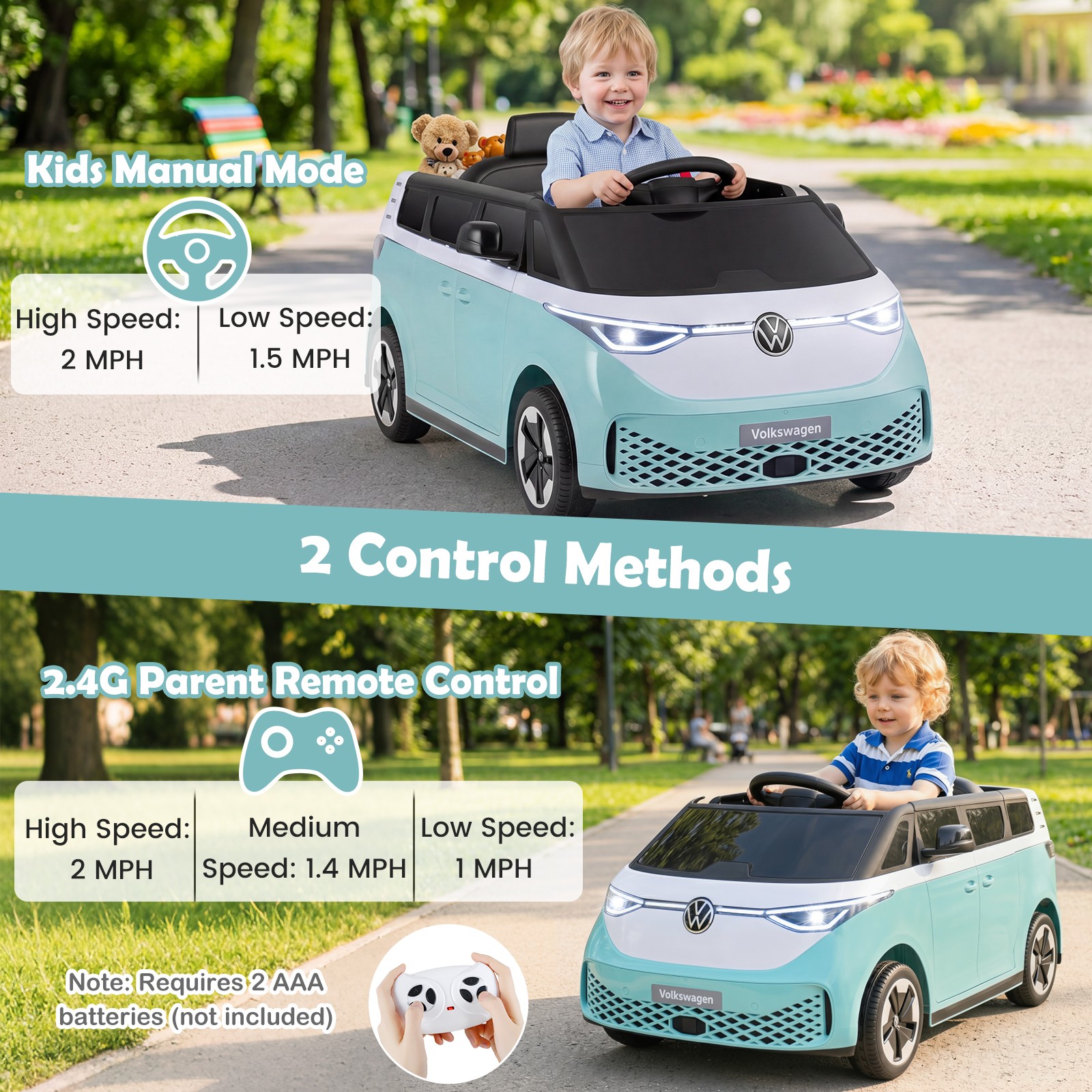Licensed Volkswagen Ride on Car, 12V Kids Car Bus with Music, Story, Soft Start
