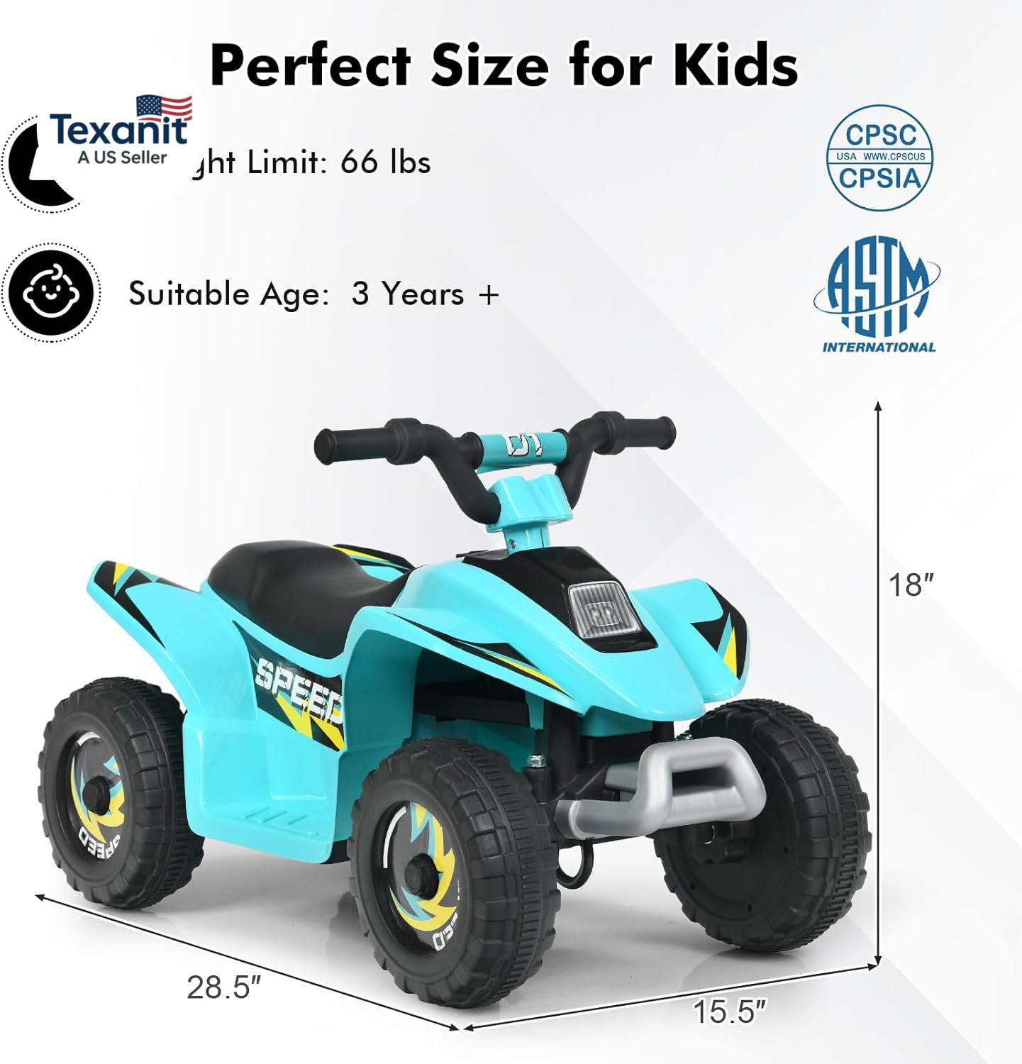 Kids ATV, 6V Battery Powered Motorized Ride on Toy Car with High/Low Speeds, Ant