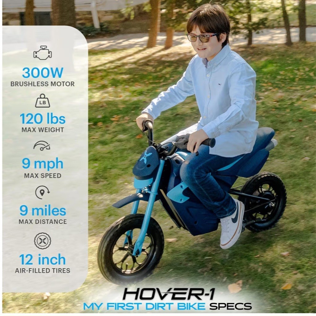 Hover-1 My First Dirt Bike for Kids 300W Motor 9MPH Max Speed, 12″-Blue