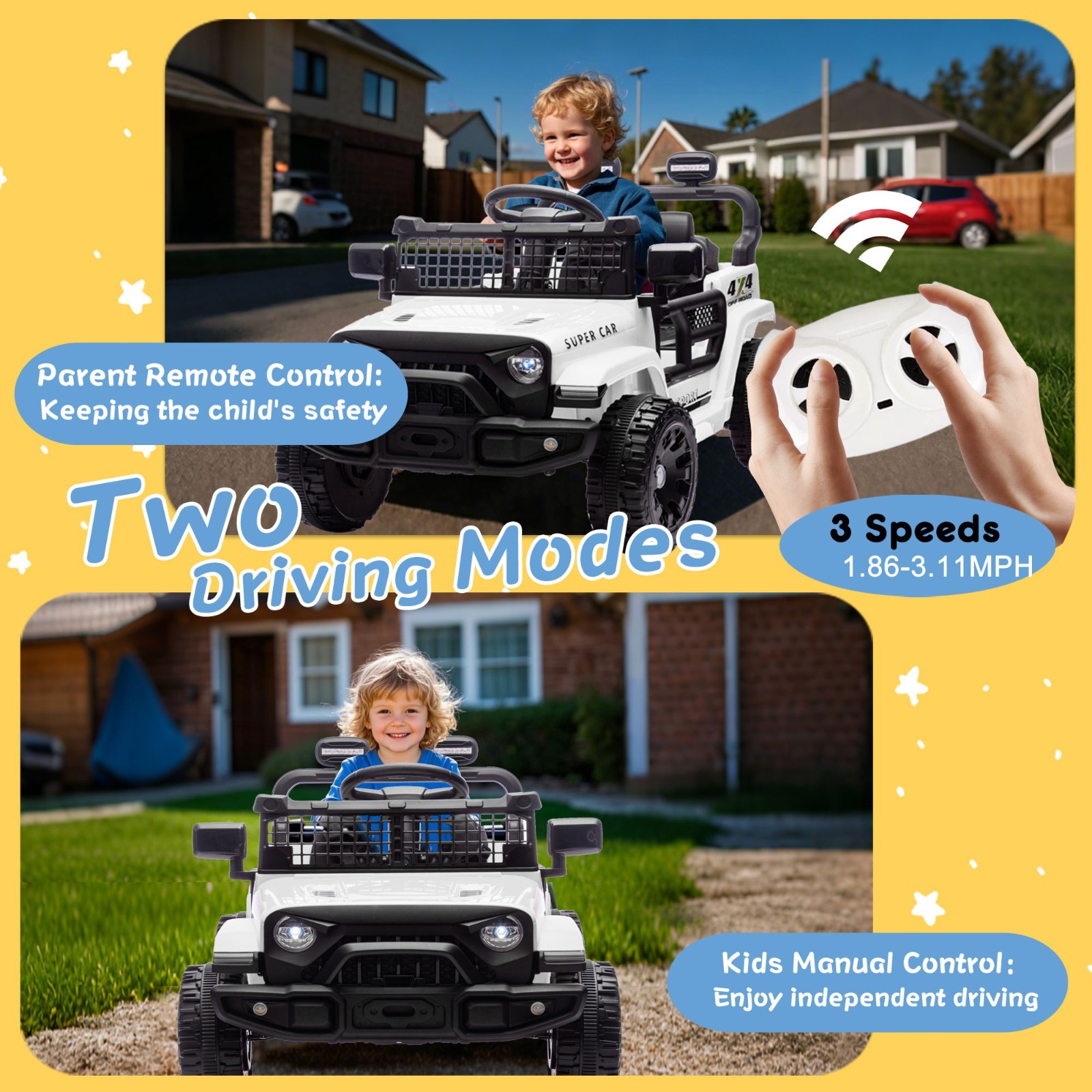 24V Kids Ride on Electric Car w/Remote, Power Wheels Toys for Boys & Girls,White