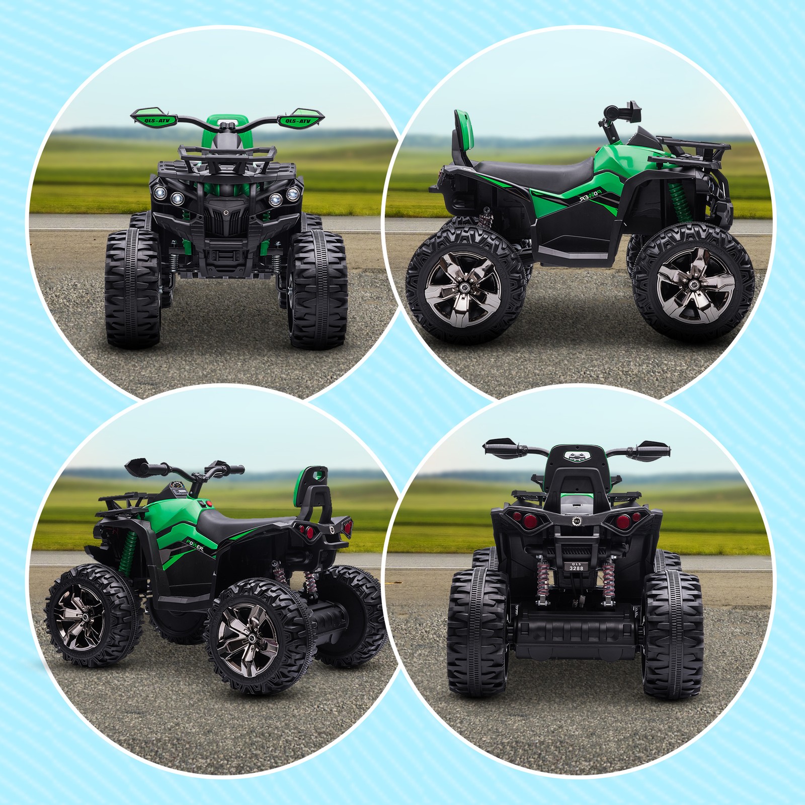 Aosom 12V Kids ATV Quad Car Toy with Music & Headlights, Green