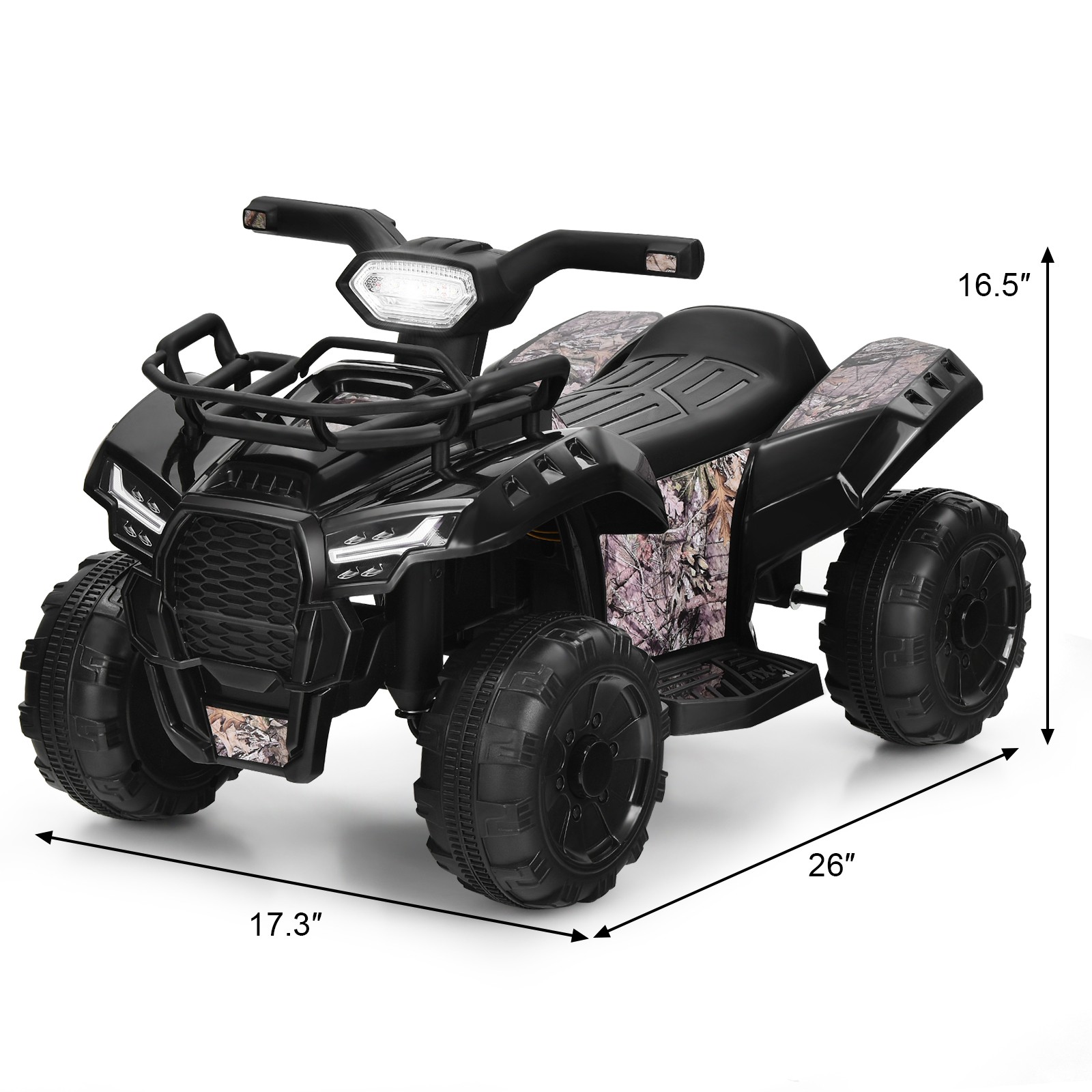 Honeyjoy 6V Kids ATV Quad Electric Ride On Car Toy Toddler w/MP3&LED Light Black