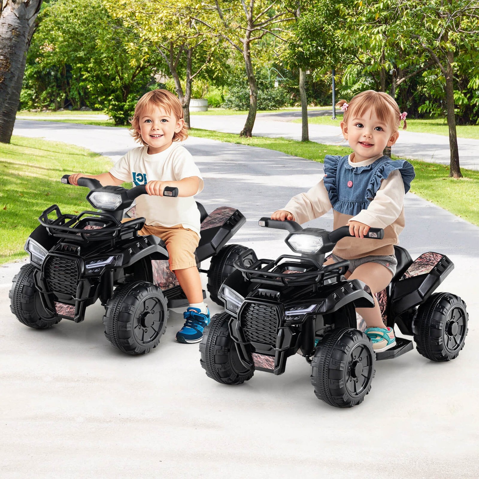6V Electric Kids Toy Car Black with Music, Story & USB Front Storage Basket