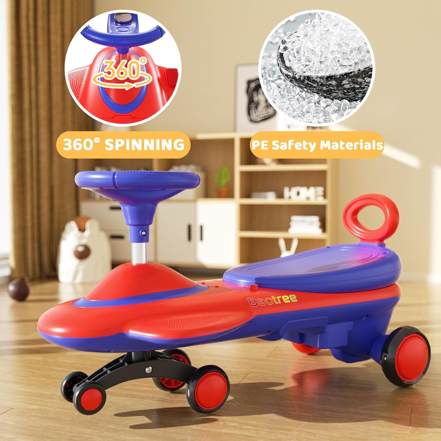12V Kid Electric Wiggle Car with Pedal Rechargeable Battery LED Lights Swing Car