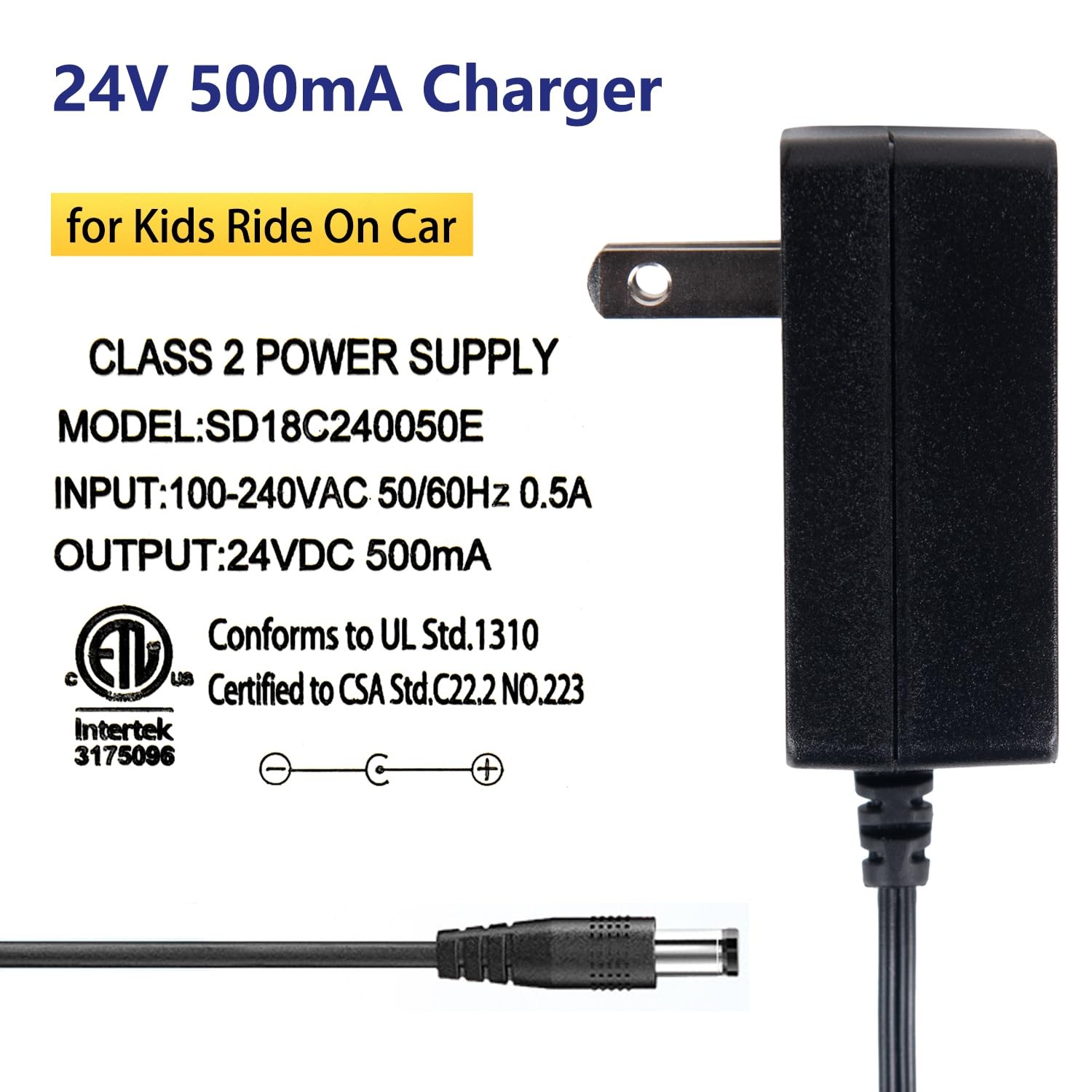 24V Charger for Ride On Car, 24 Volt Kids Battery with Charging Black