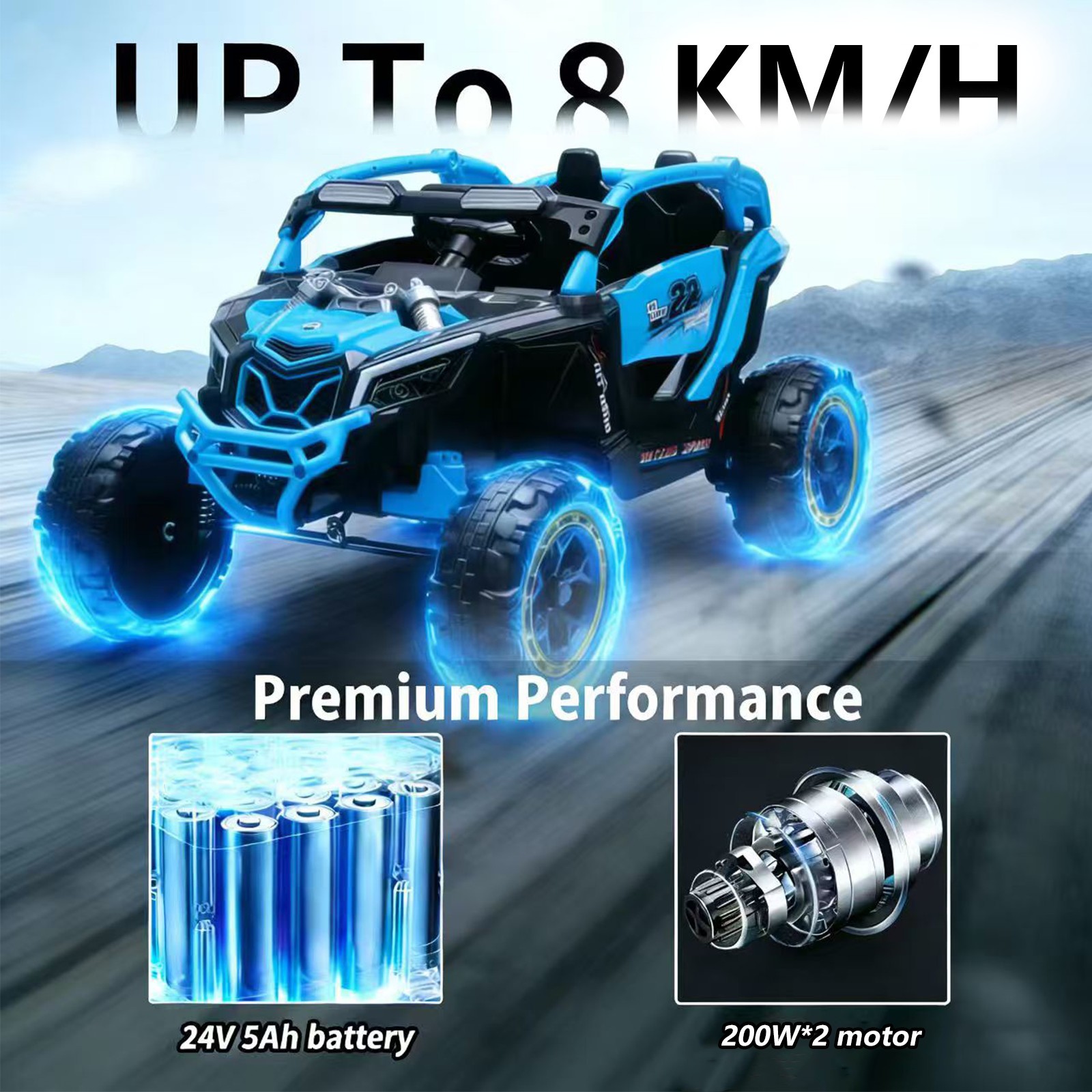 Kids Electric UTV 24V 400W Ride on Truck Car Power Wheels W/ Remote Music, Blue