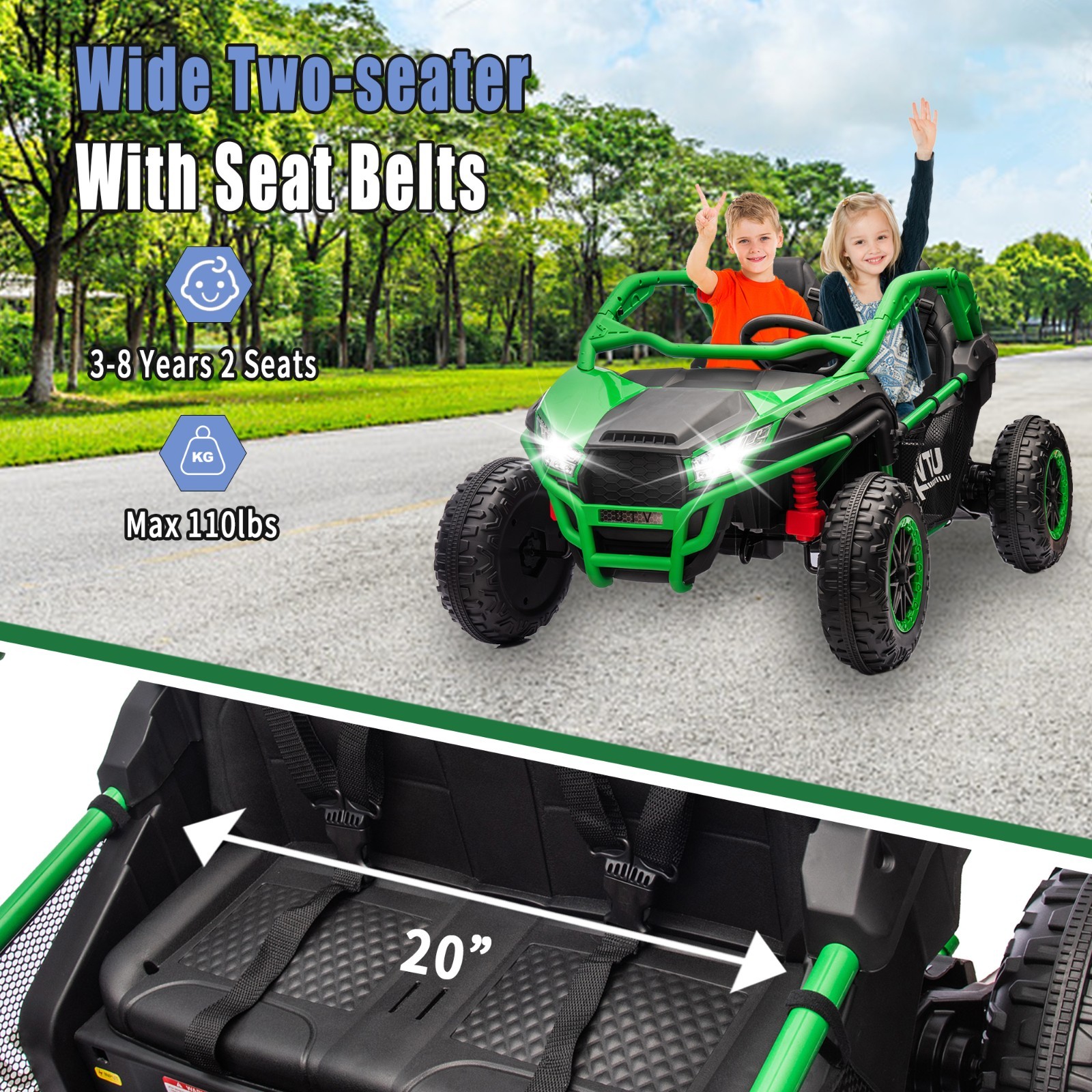 24V Kids Ride on Electric Car UTV w/Remote, LED, Battery Power Wheels,Green