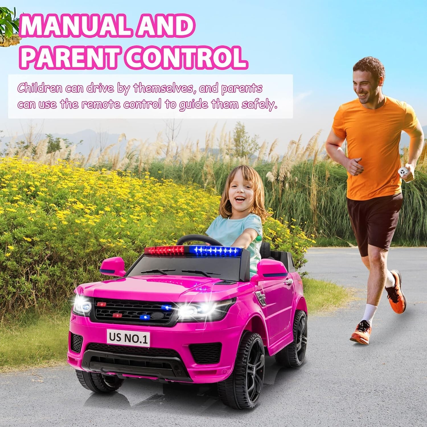 TOBBI 12V Electric Police Vehicle Battery Powered SUV Cars with Remote Control