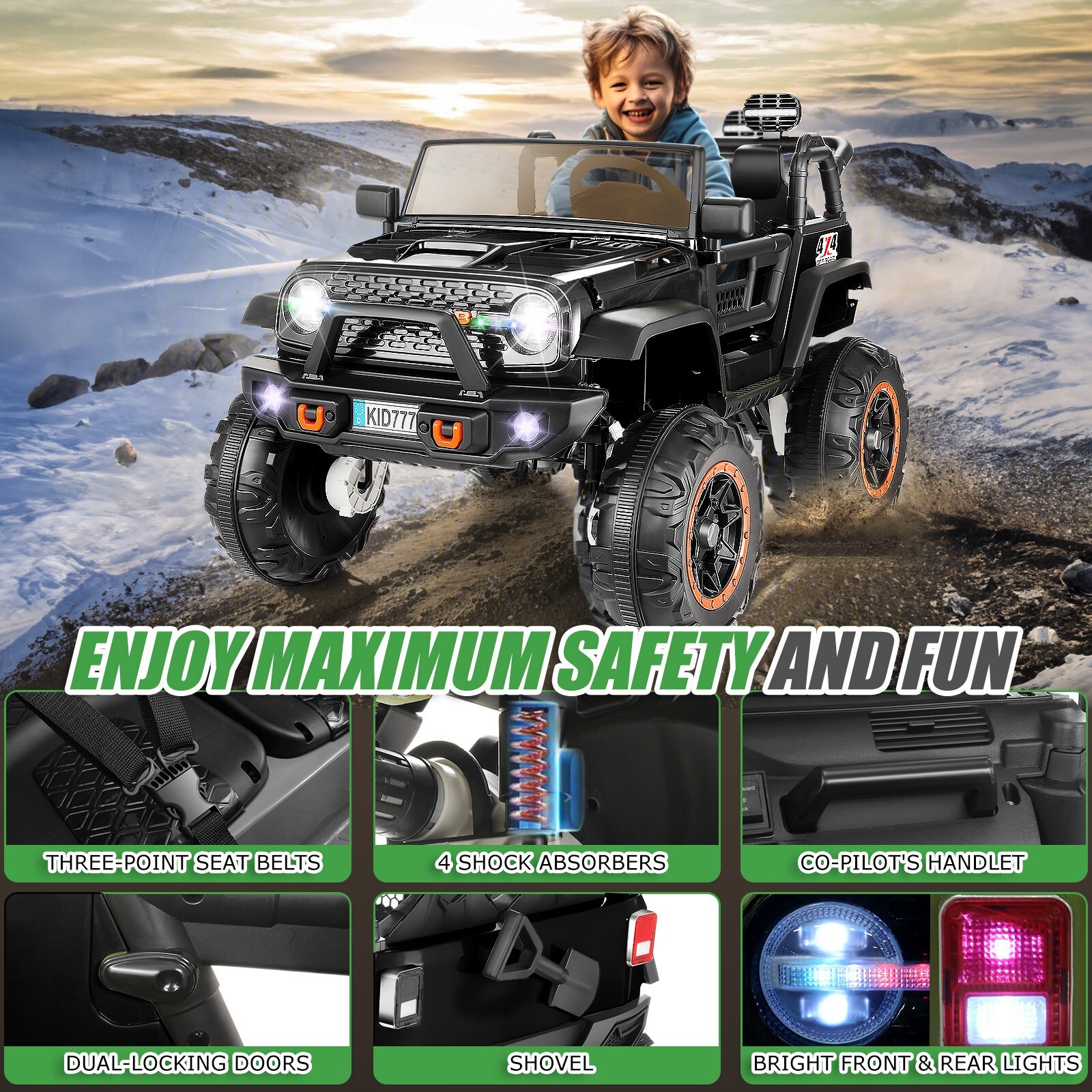 24V Kids Ride On Car,2 Seaters 2x200W Electric Vehicle Truck Bluetooth w/Remote