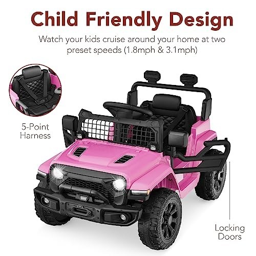 Electric Kids Ride-On Toy Truck with Remote Control, 4-Wheel Suspension, LED Lig