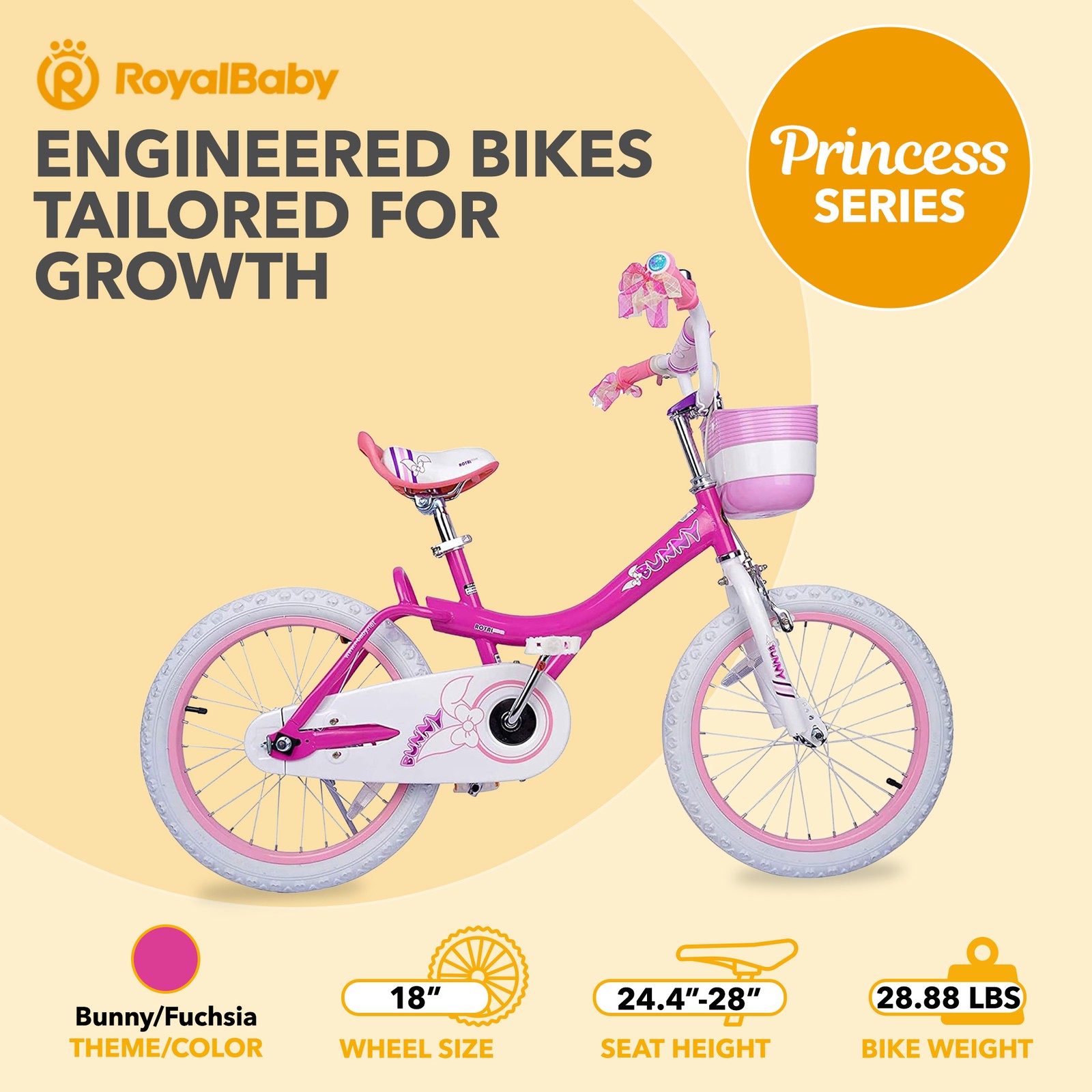 RoyalBaby Princess Girl Kids Outdoor Bicycle 18″ with Kickstand (Used)