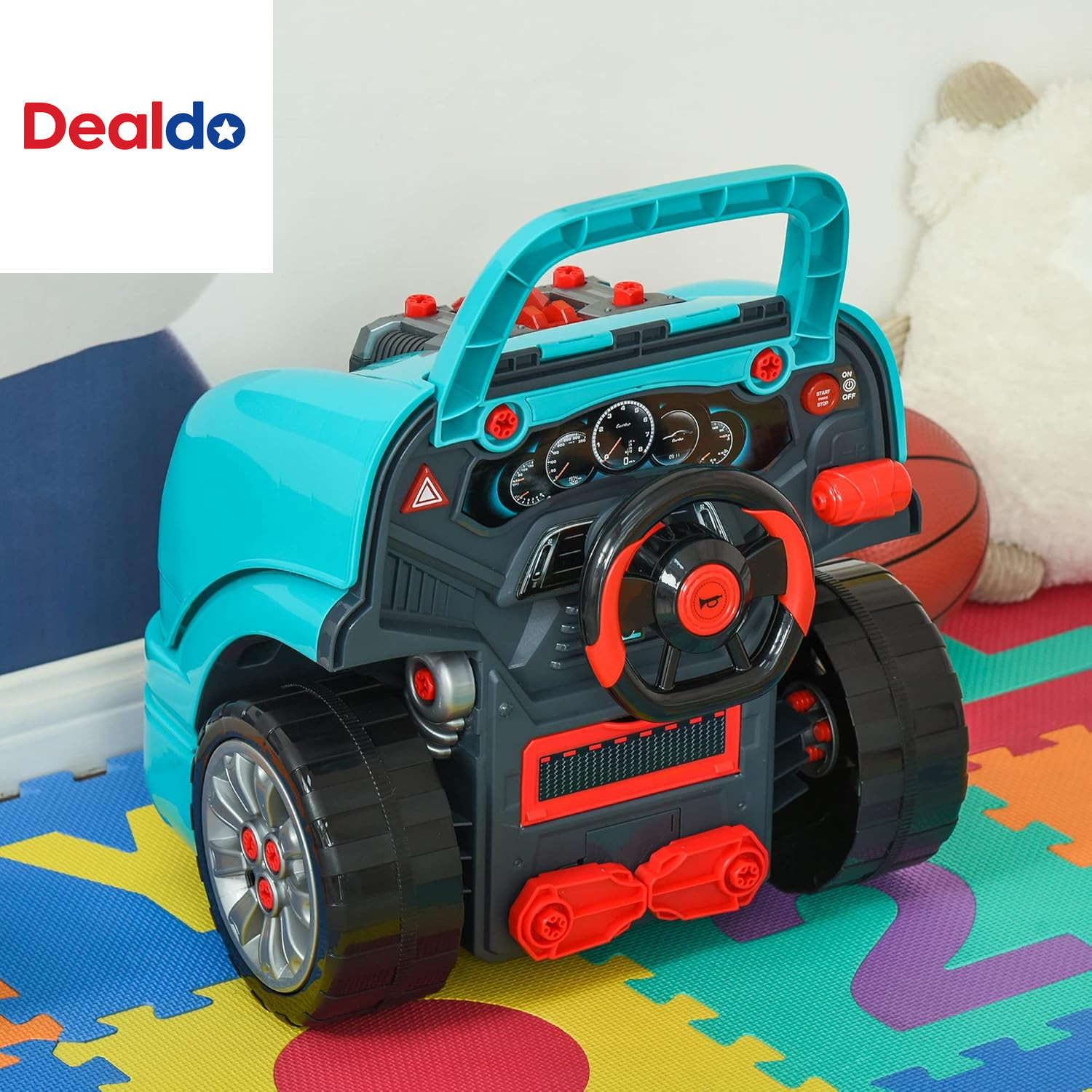 Truck Engine Toy, Kids Mechanic Set with Lights, Sounds, Steering Wheel and Horn