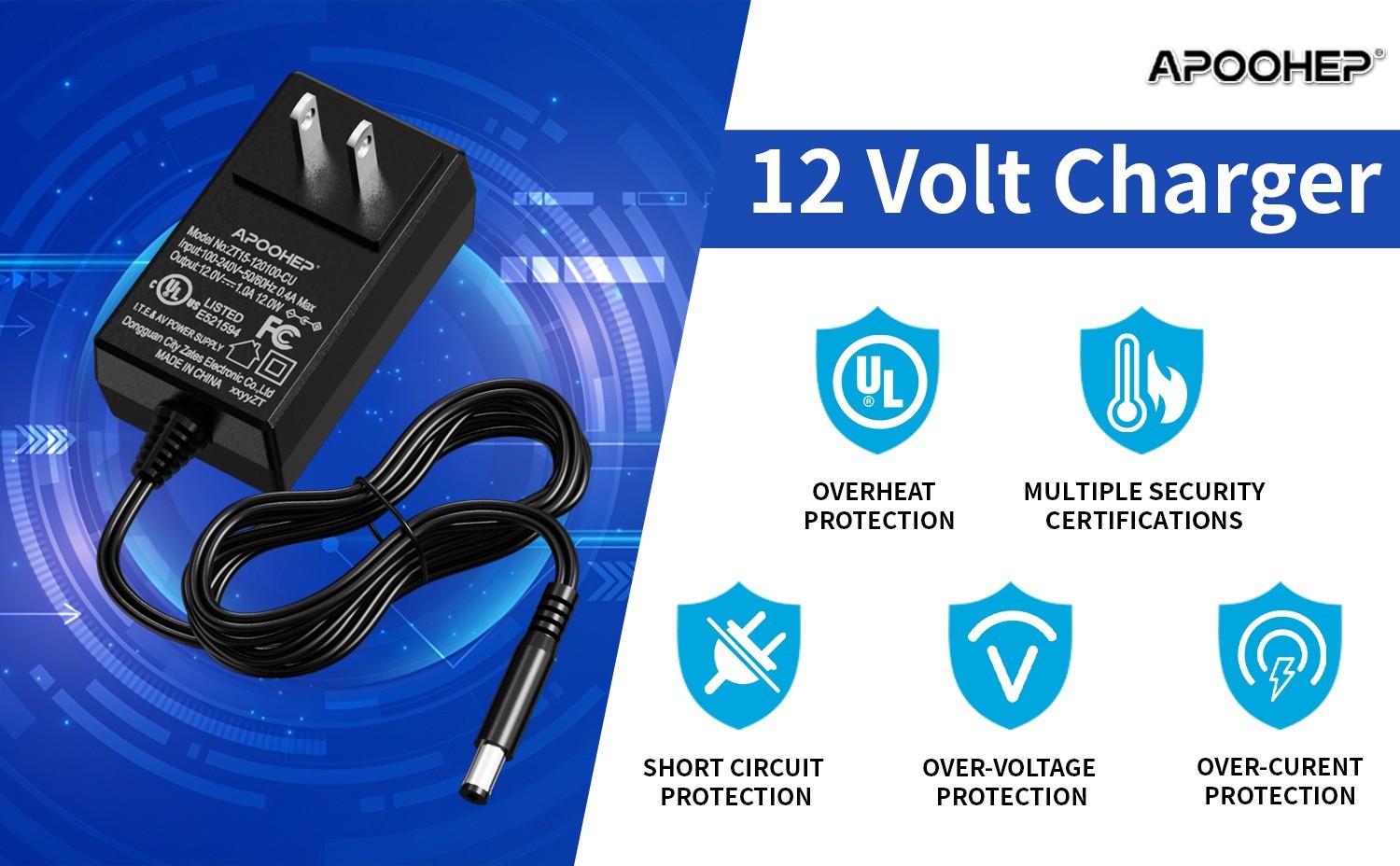 12V Battery Charger for Ride-On Toys, Kids Cars, Power Wheels – UL Certified, Co