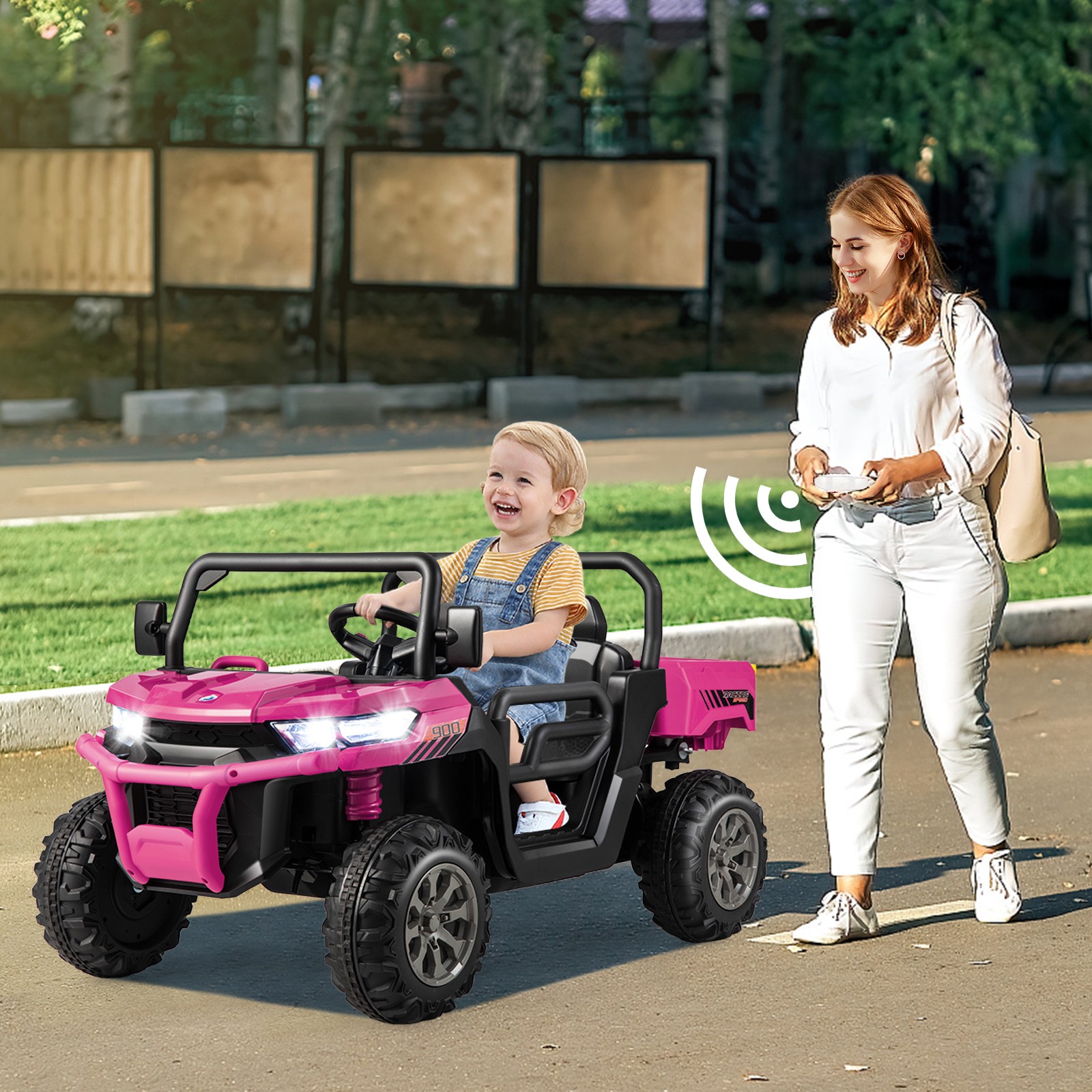 12V 2 Seater Ride On UTV Dump Truck Remote w/ Electric Dump Bed & Shovel Pink