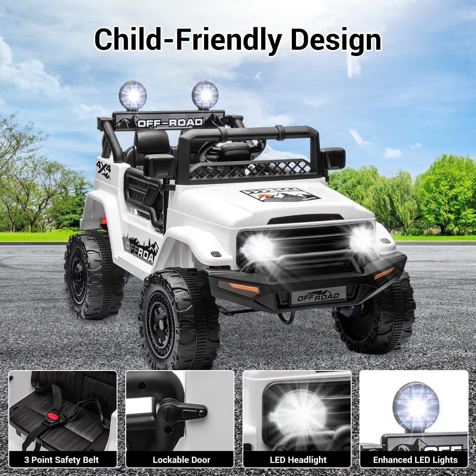 12V Electric Vehicle Jeep Car w/Remote Control Kids Ride On Truck Toys 2-Seater