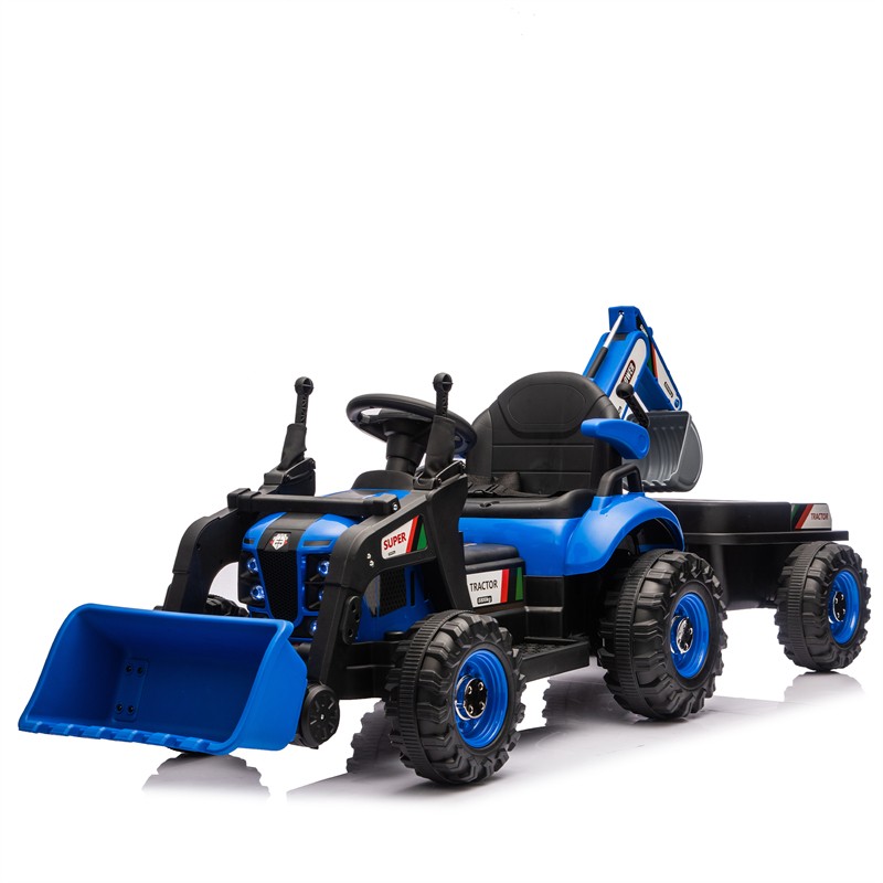 24V Ride On Tractor Toy w/ 4-in-1 Construction Attachments 3-Speed Aged Around 5