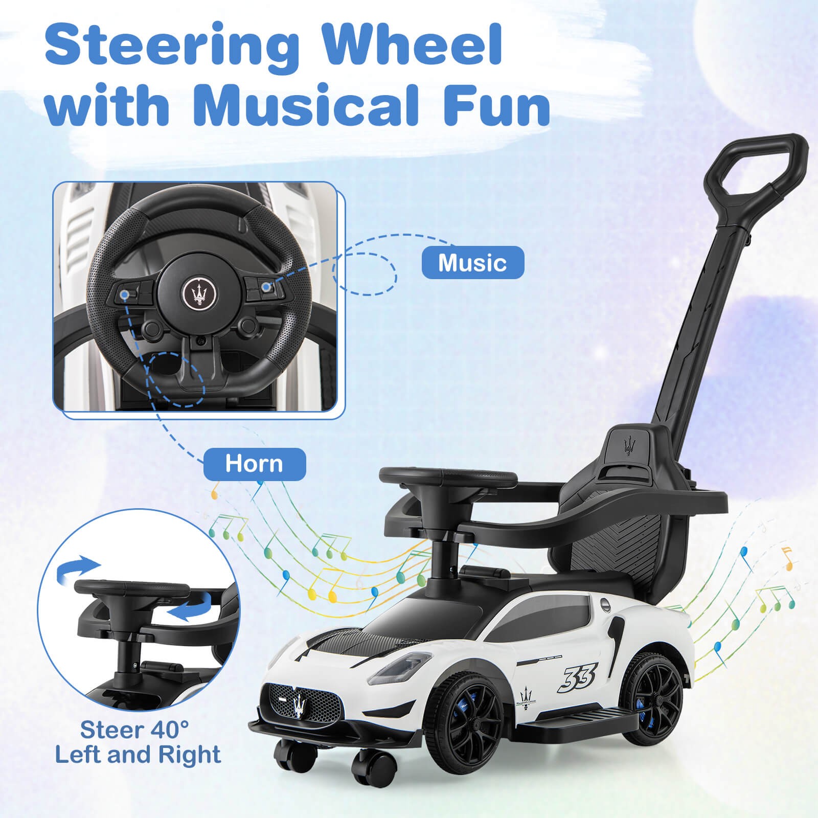 3-in-1 Ride on Push Car Maserati Licensed Foot to Floor Kids Sliding Walking Car