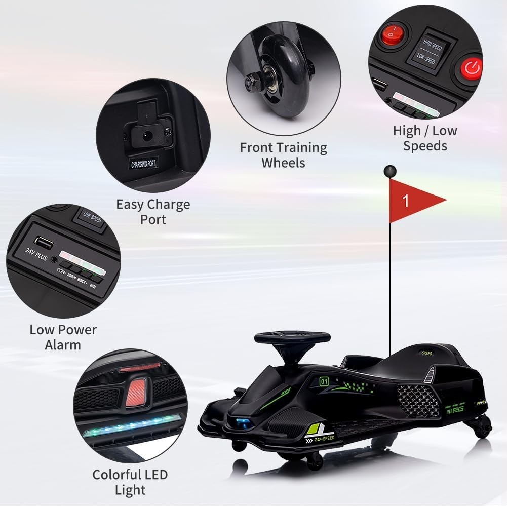 24V Electric Drift Car for Kids – Powerful RC Racing, Ages 8+,Perfect Gift,Black