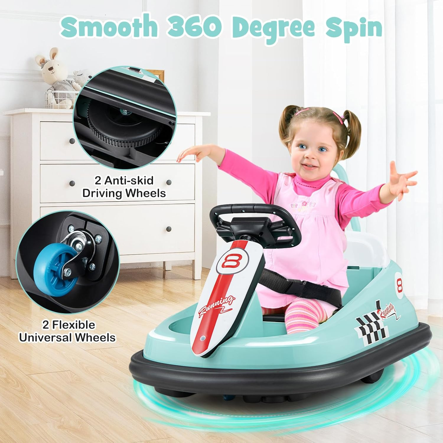 Toddler Bumper Car, Battery Powered Baby Ride on Bumping Car, Steering Wheel, Li