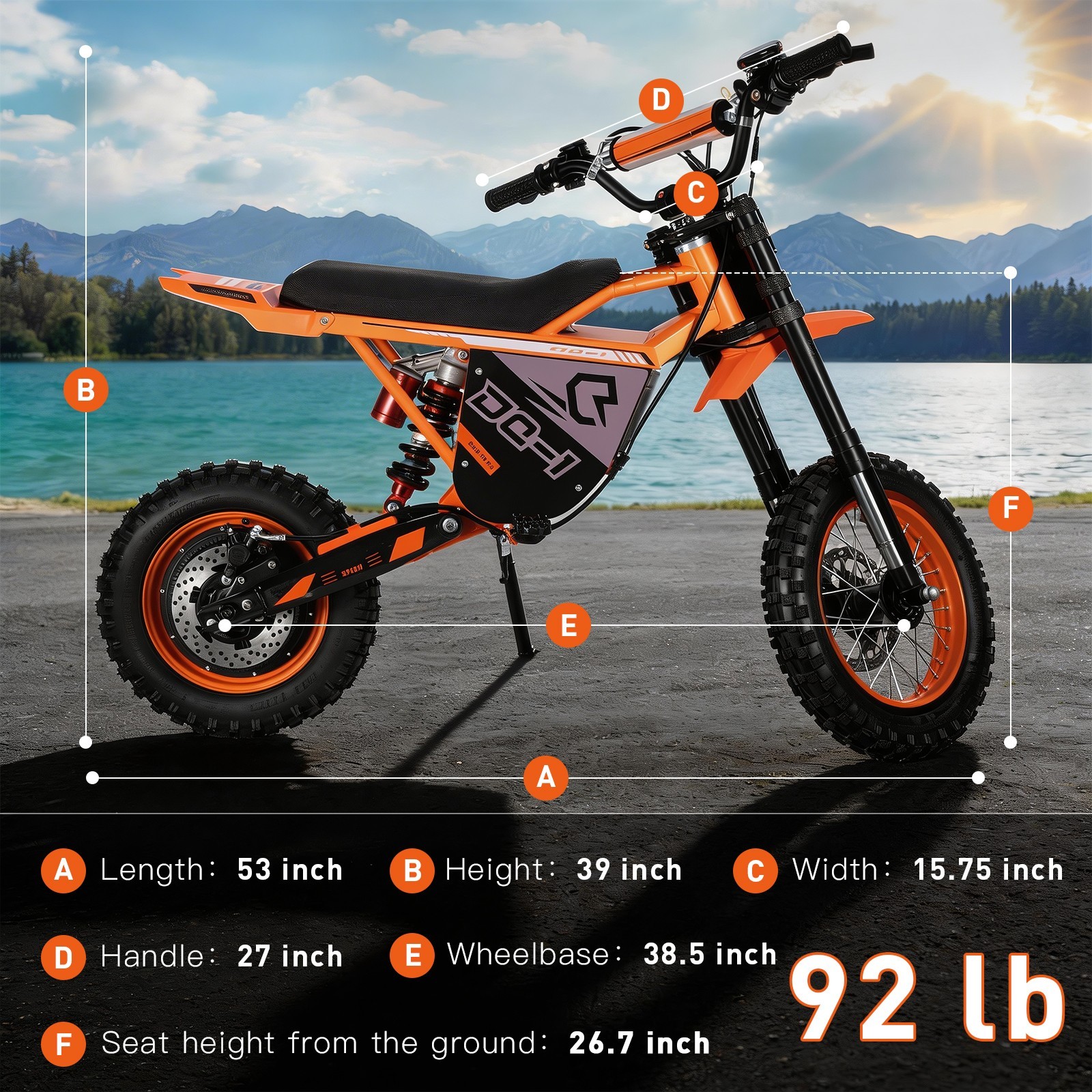48V Electric Dirt Bike 2000W Peak 20Ah Off-Road Motorcycle E-Mountain Bike 35MPH