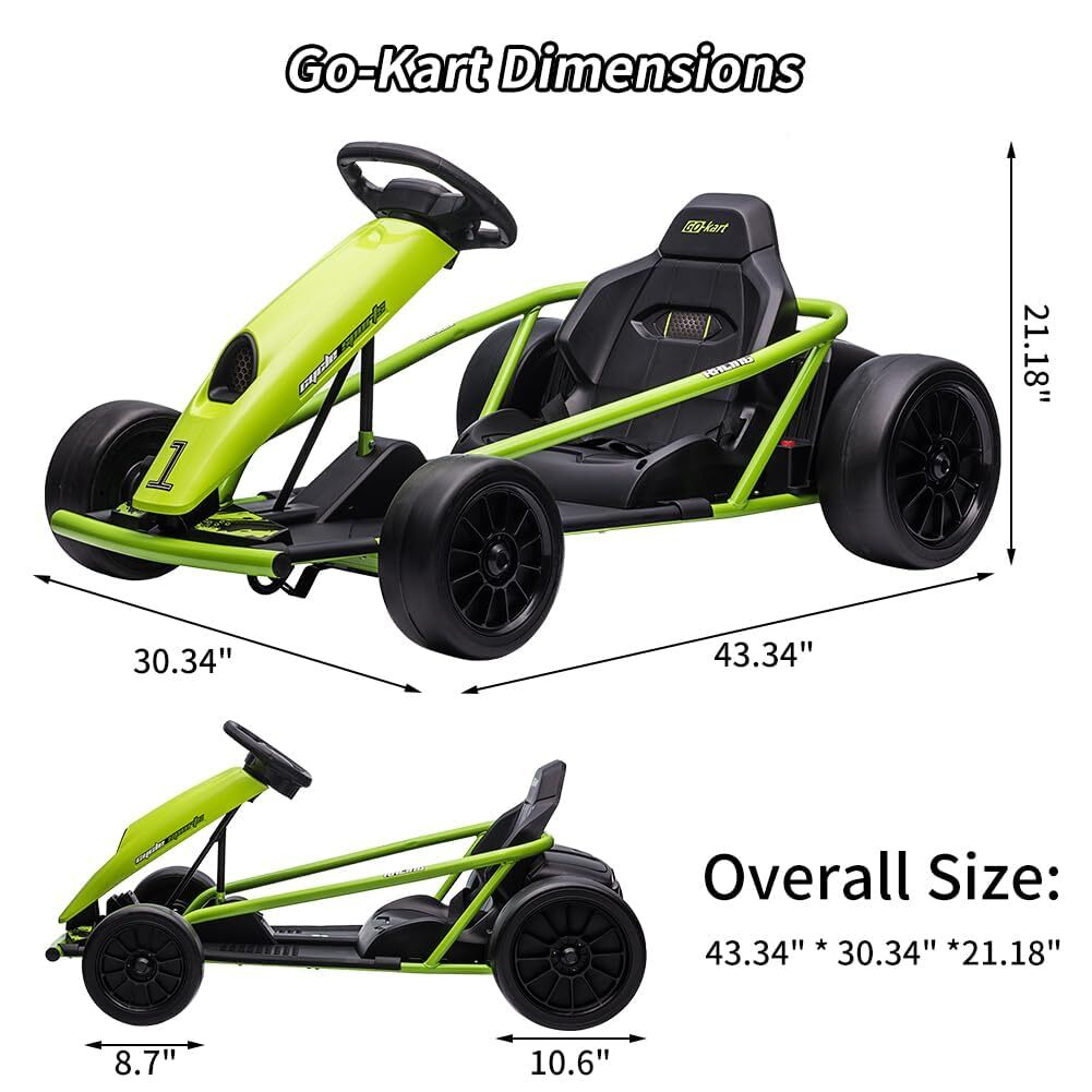 24V Electric Go Kart for Kids 9Ah Battery 8MPH High Speed Drifting Car Ride Toy