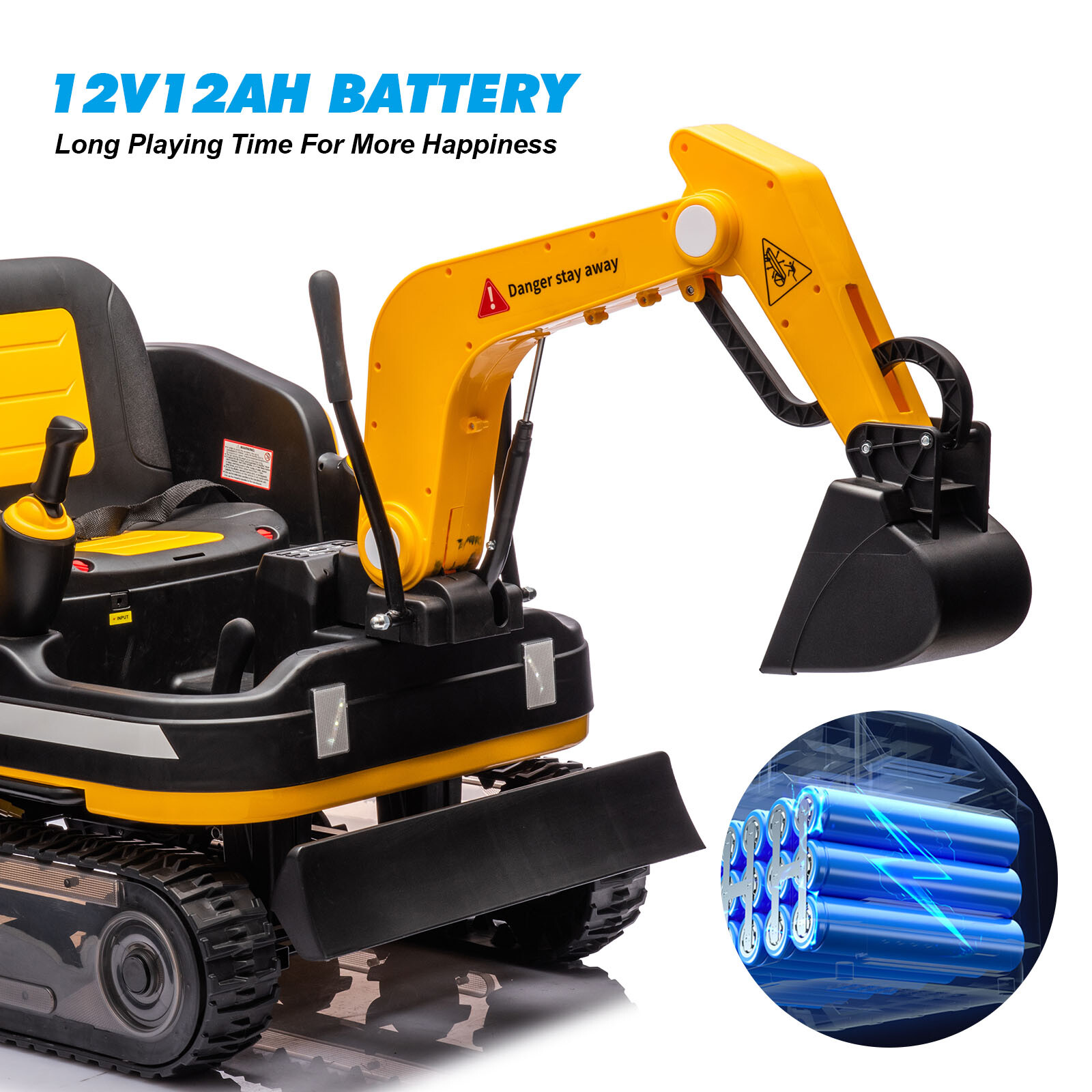 JOYLDIAS Yellow 360° 12V Battery Kids Ride On Excavator & Bulldozer w/MP3,Remote