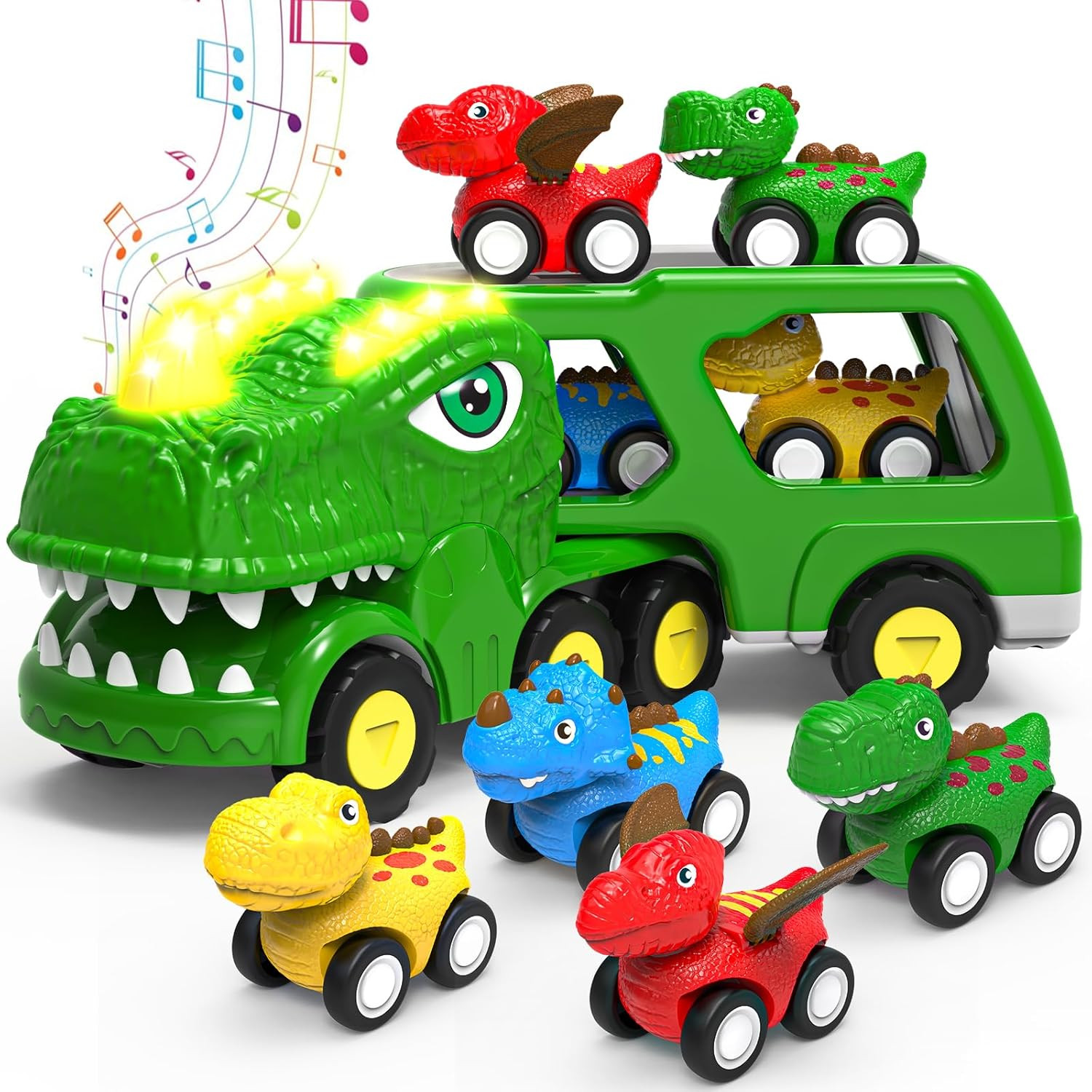 Toddler Car Toys for 1 2 3 4 5 Year Old Boy, 5-In-1 Dinosaur Vehicle Trucks T…