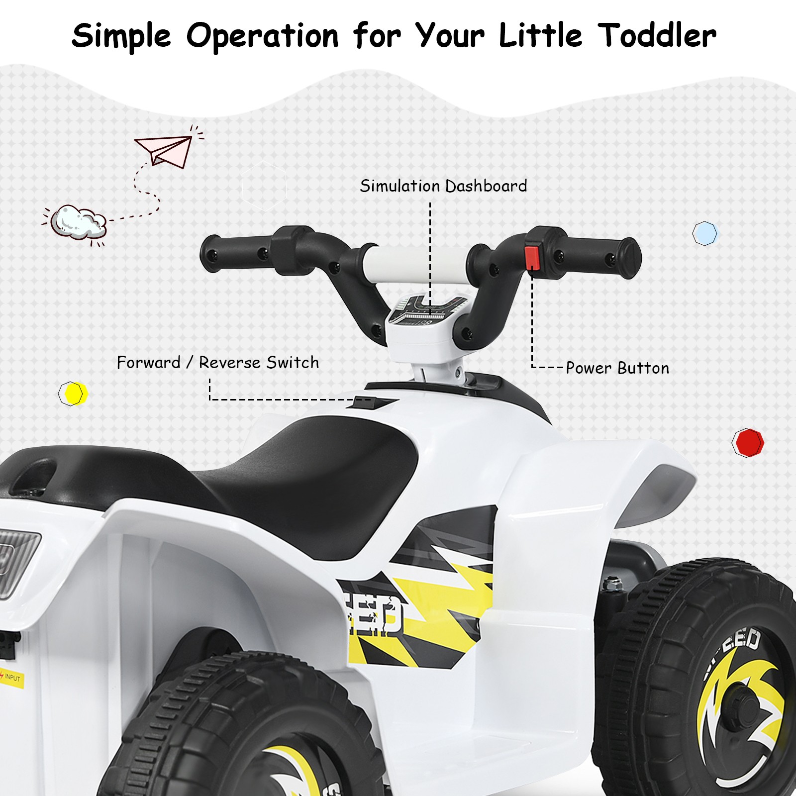 6V Kids Electric Quad ATV 4 Wheels Ride On Toy Toddlers Forward&Reverse White