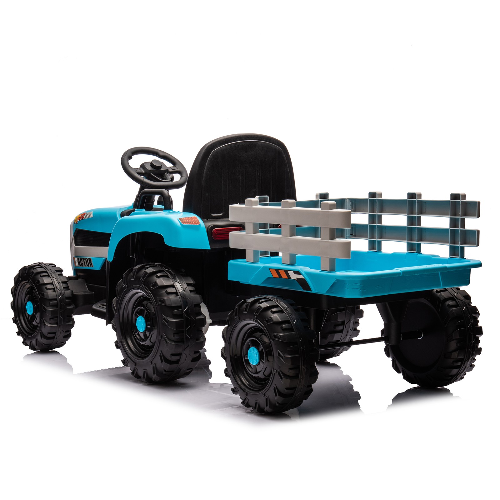 24v Kids Ride Tractor Trailer 1.86-4.97MPH electric car 3 speed adjustable Blue