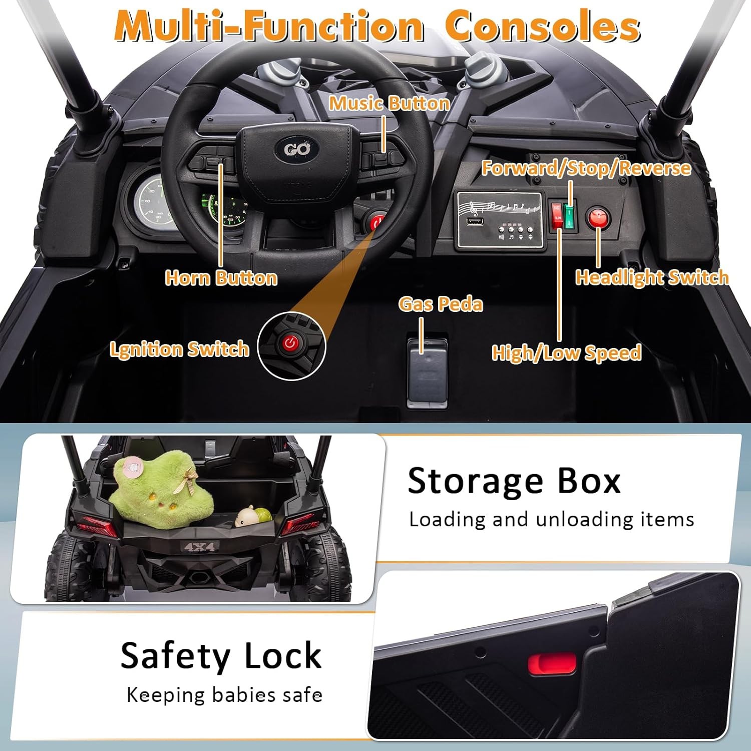 2 Seater Ride On Car Truck 24V Ride On Toys for Kids Electric Vehicle w/Remote