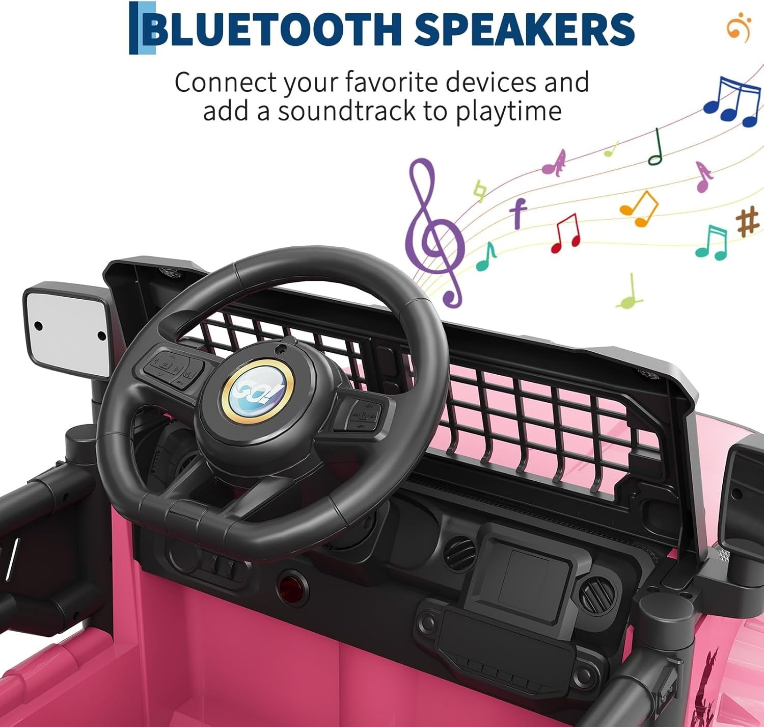 ASTM Pink 12V Ride On Truck: Remote, Bluetooth, Spring Suspension, Lights