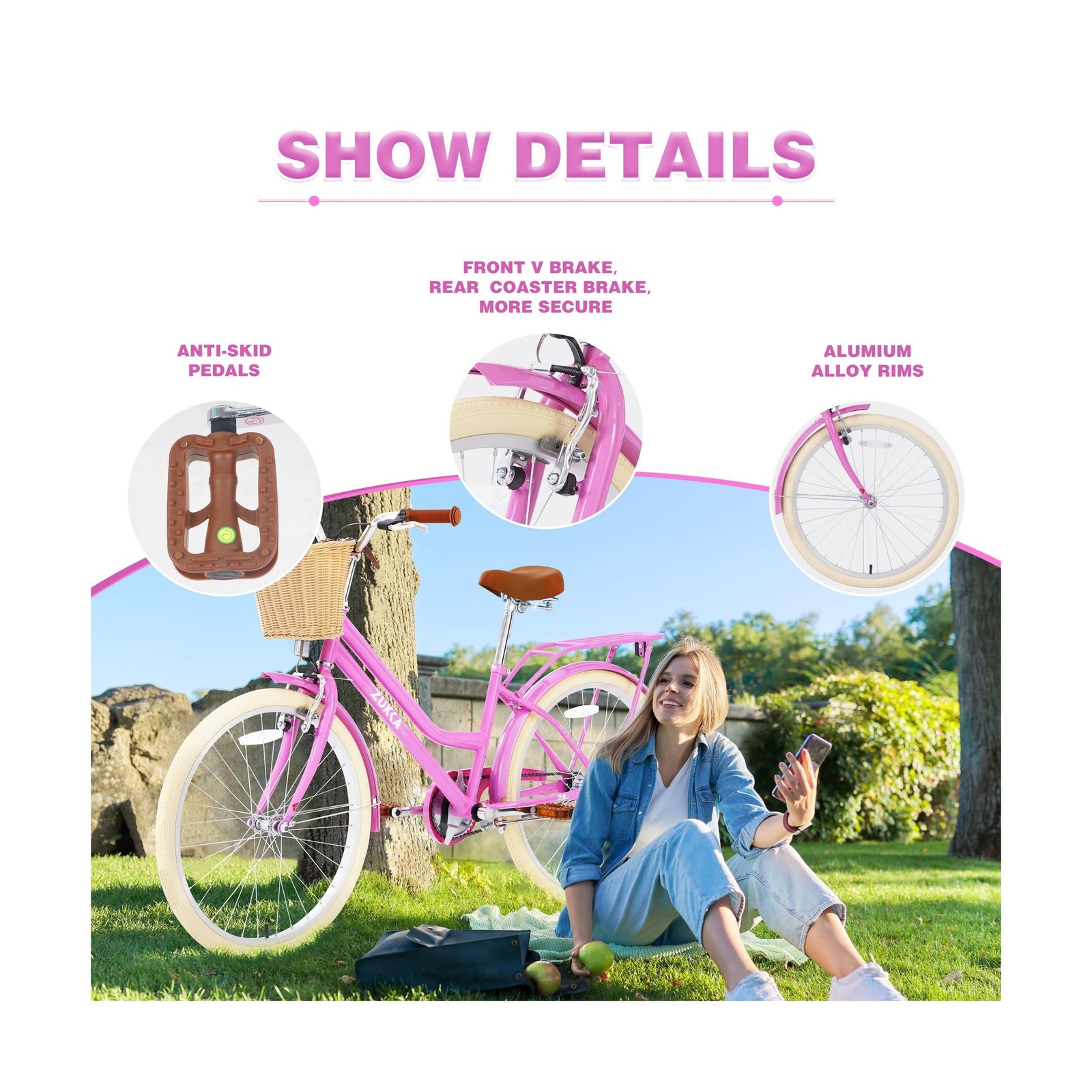 ZUKKA Kids Bike 20/24 Inch Girls Bike with Basket Single Speed Crusier Bike F…