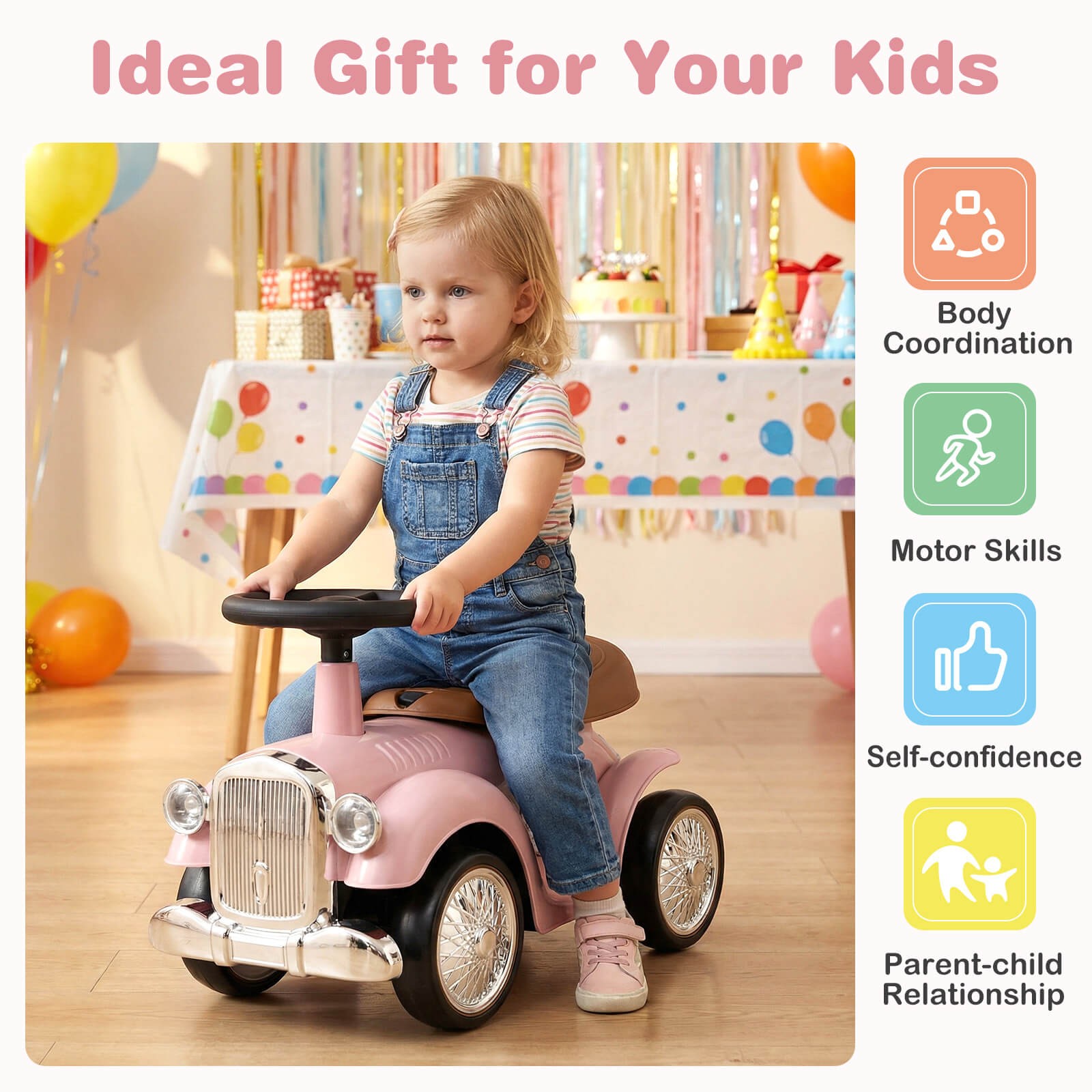 Retro Kids Ride-on Toy Kids Sit to Stand Vehicle with Working Steering Wheel