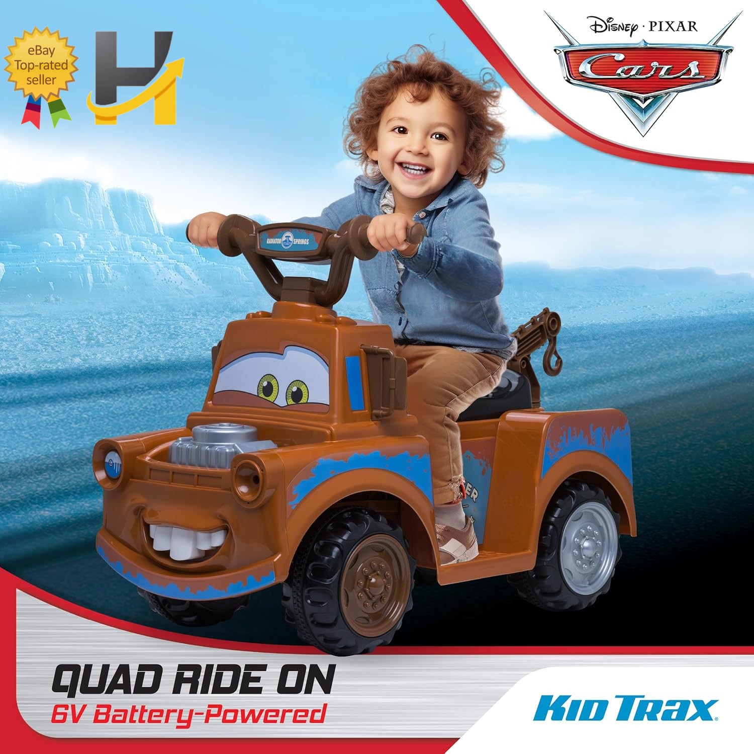 Kid Trax Disney Cars 3 Tow-Mater Electric Quad Ride-On for Toddlers 1.5-3 Years
